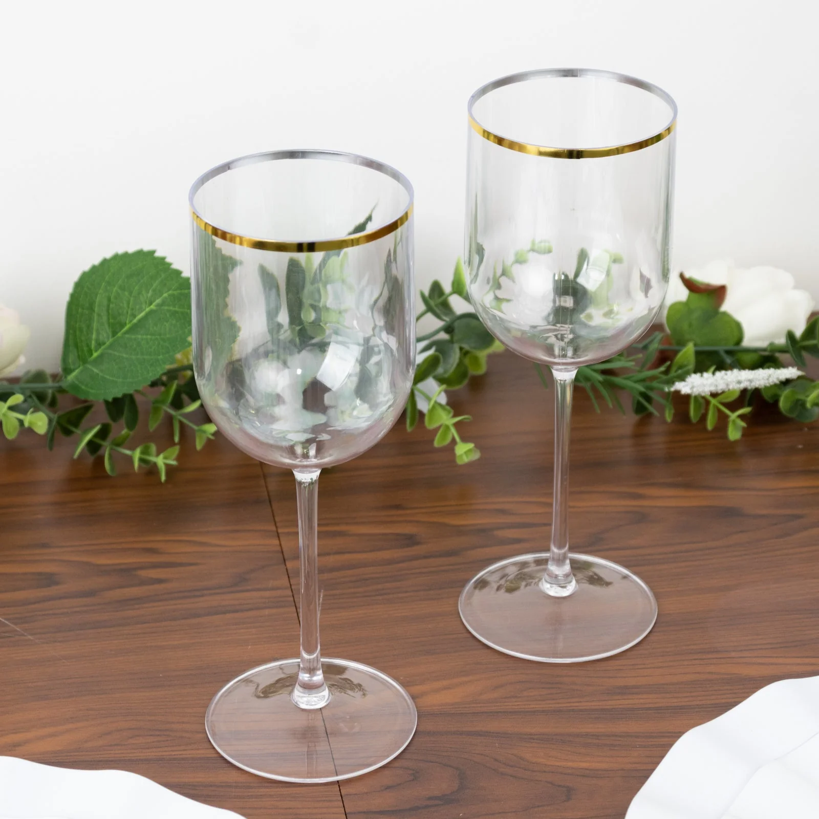 12-Pack Clear Plastic Wine Glasses with Gold Rim – 12oz Elegant Disposable Long Stem Goblets - 9" - Image 6