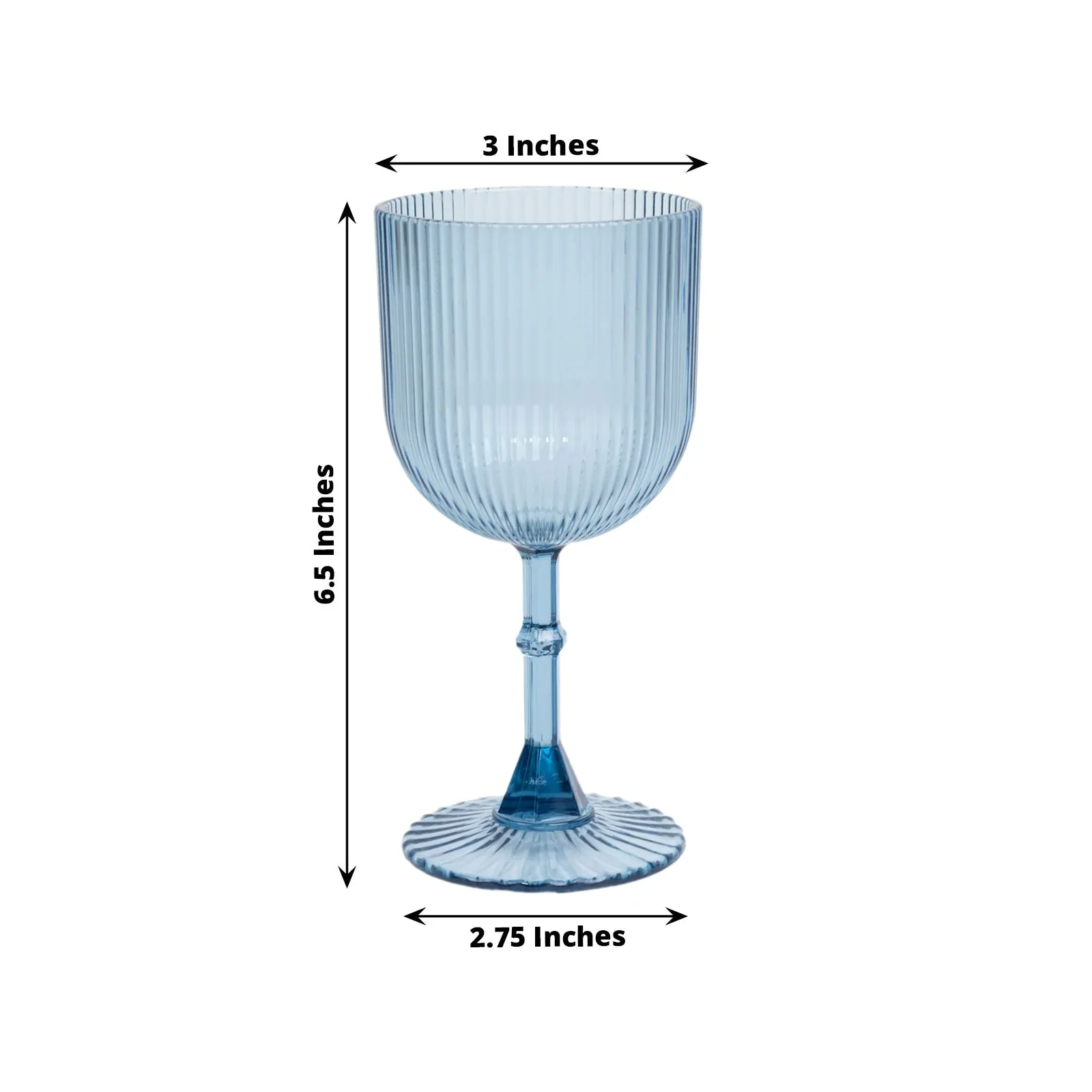 12-Pack Dusty Blue Plastic Wine Glasses 9oz, Vintage Ribbed Pattern - Transparent Reusable Shatterproof Goblets - Image 5