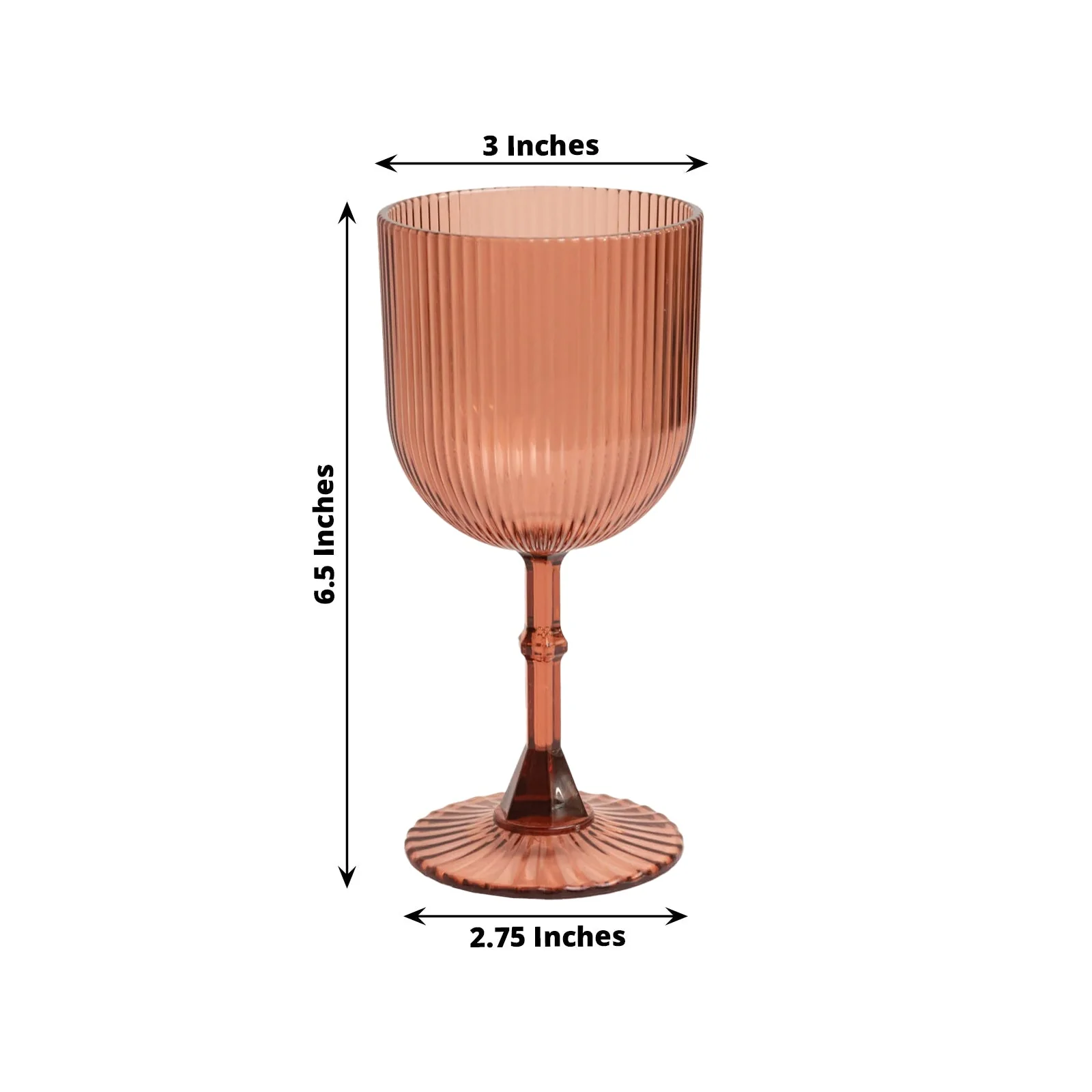 12-Pack Dusty Rose Plastic Wine Glasses 9oz, Vintage Ribbed Pattern - Transparent Reusable Shatterproof Goblets - Image 3