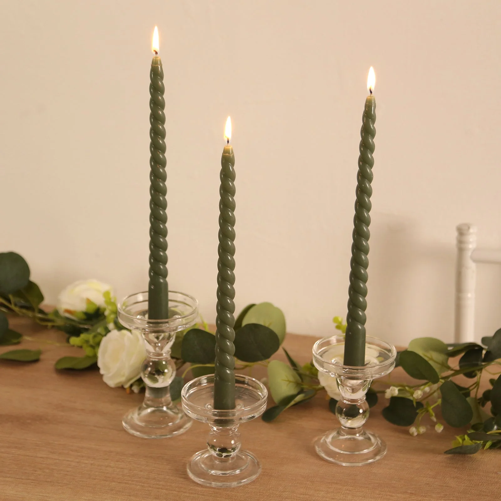 12 Pack Dusty Sage Green Premium Spiral Long Burn Wick Taper Candles, Tall Unscented Wax Dinner Candle Sticks 11" - Image 10