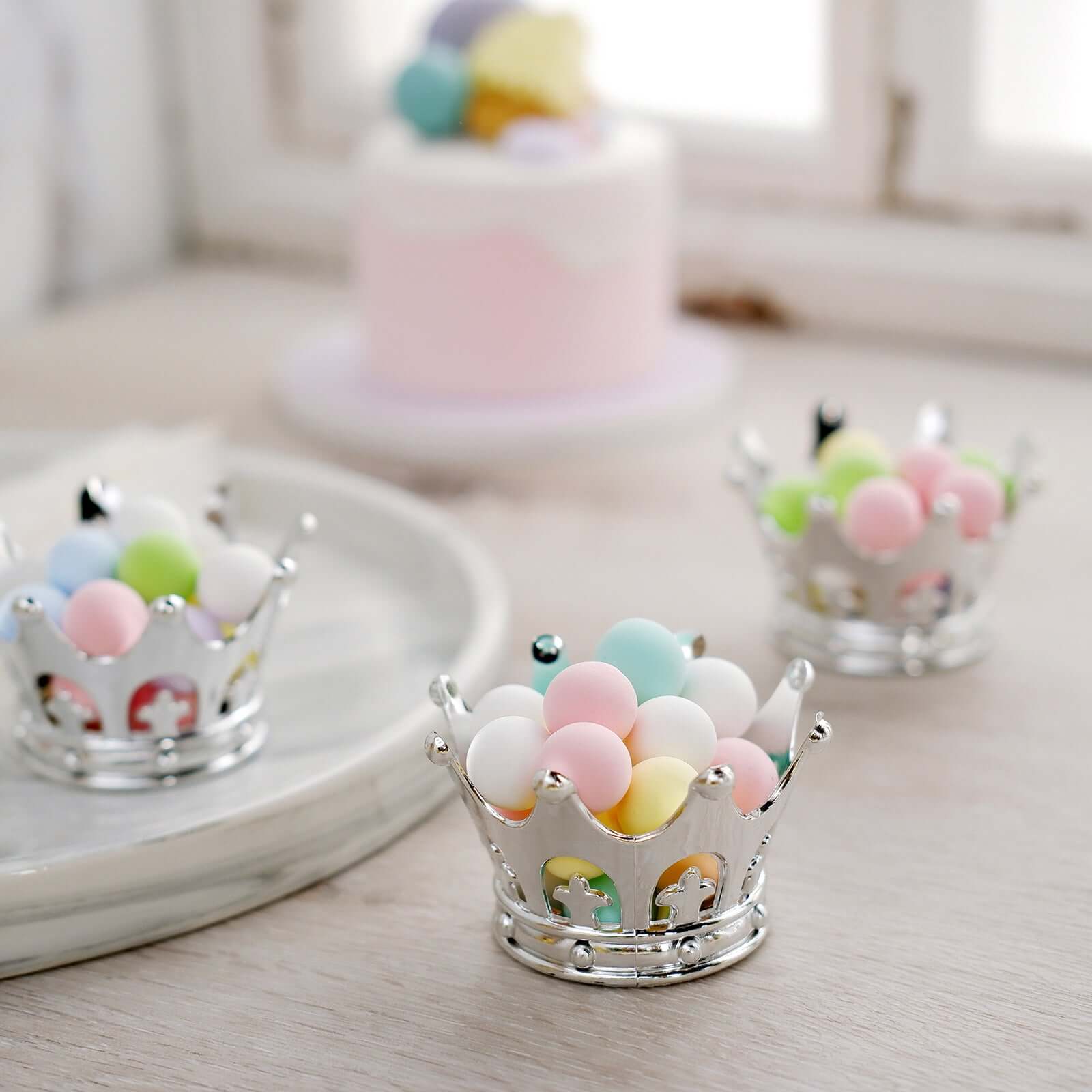 12-Pack Fillable Mini Crown Candy Container 3" Silver - Princess Crown Baby Shower Candy Treat Favor Containers - Image 10