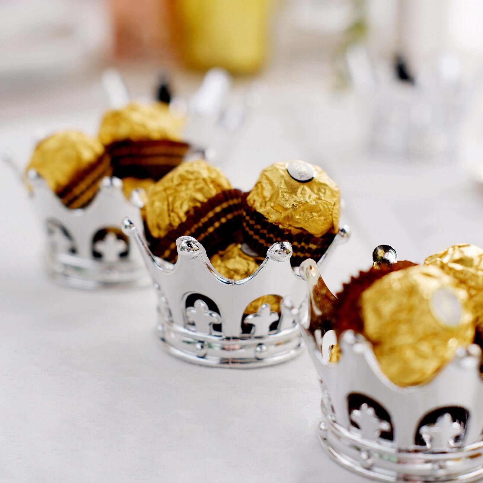 12-Pack Fillable Mini Crown Candy Container 3" Silver - Princess Crown Baby Shower Candy Treat Favor Containers - Image 15