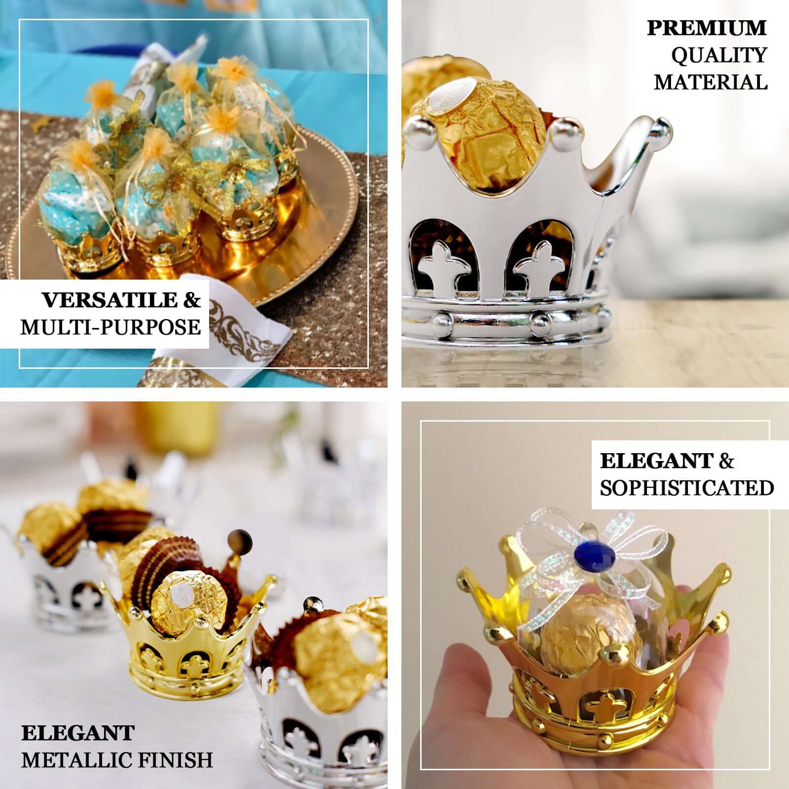 12-Pack Fillable Mini Crown Candy Container 3" Silver - Princess Crown Baby Shower Candy Treat Favor Containers - Image 4