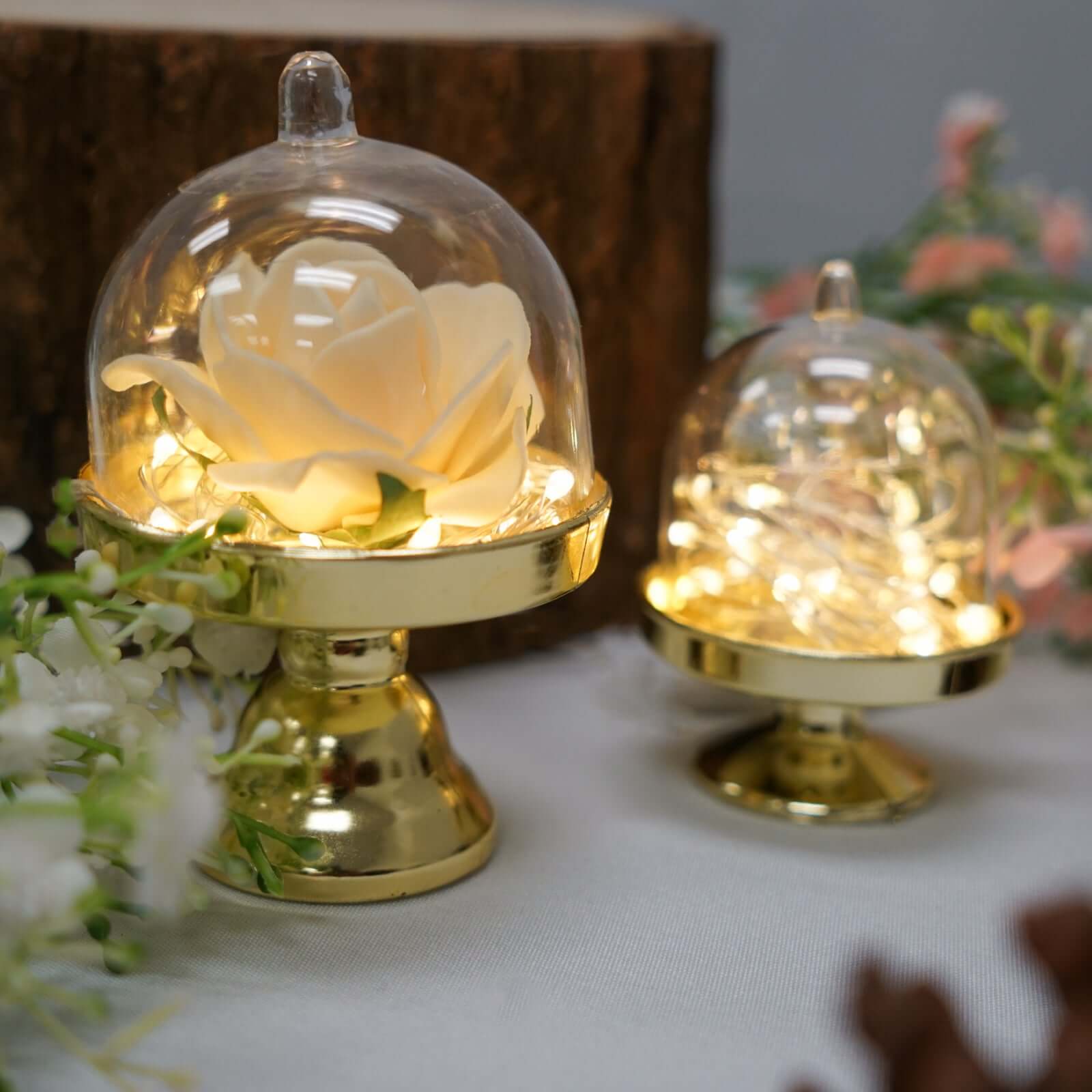 12-Pack Fillable Mini Pedestal Candy Container 4" Clear/Gold - Candy Treat Favor Boxes with Dome Lid - Image 2