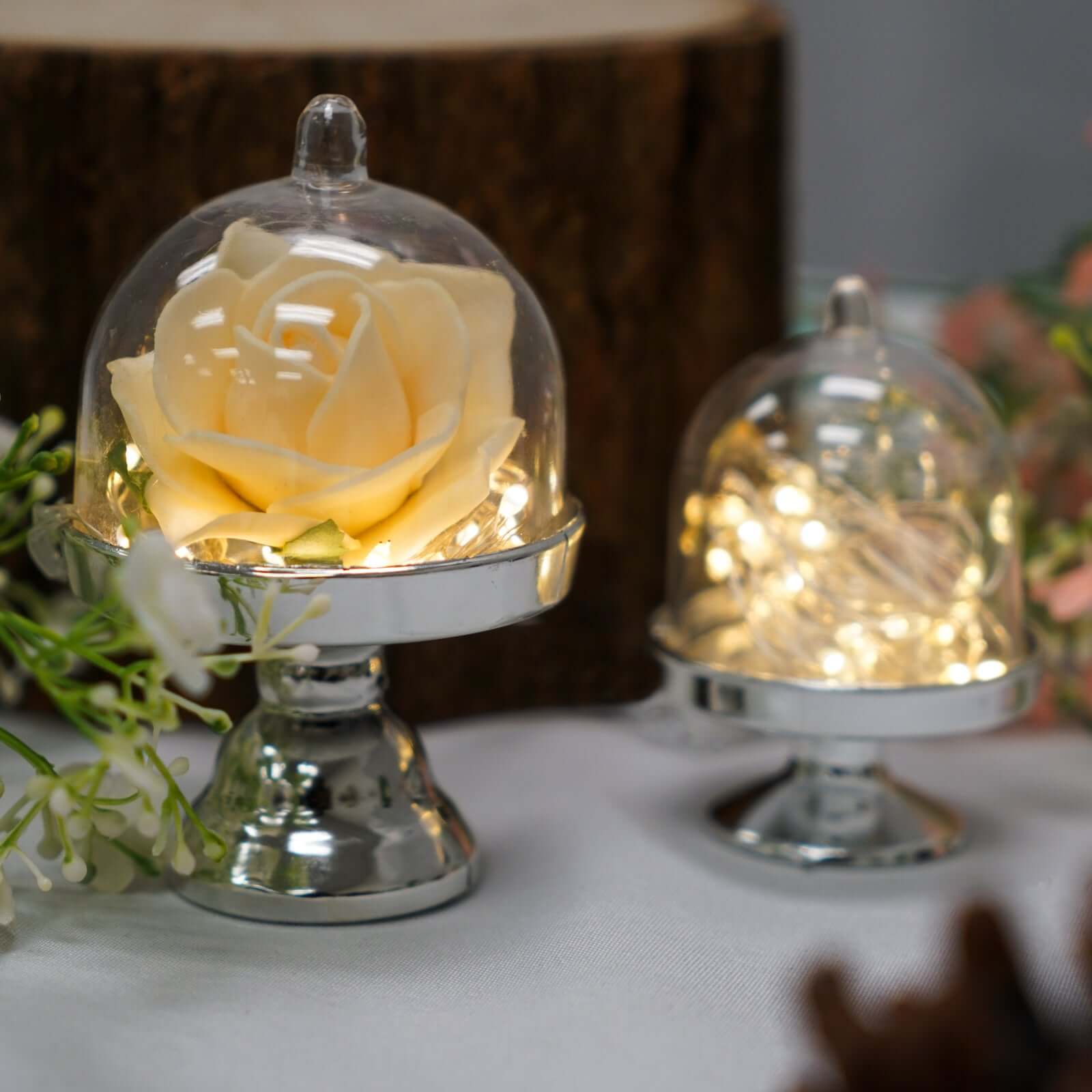 12-Pack Fillable Mini Pedestal Candy Container 4" Clear/Silver - Candy Treat Favor Boxes with Dome Lid - Image 2