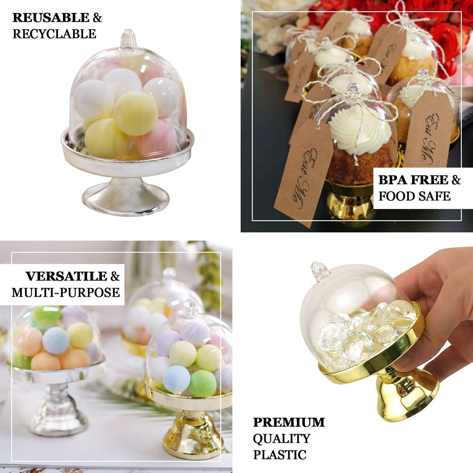 12-Pack Fillable Mini Pedestal Candy Container 4" Clear/Silver - Candy Treat Favor Boxes with Dome Lid - Image 4