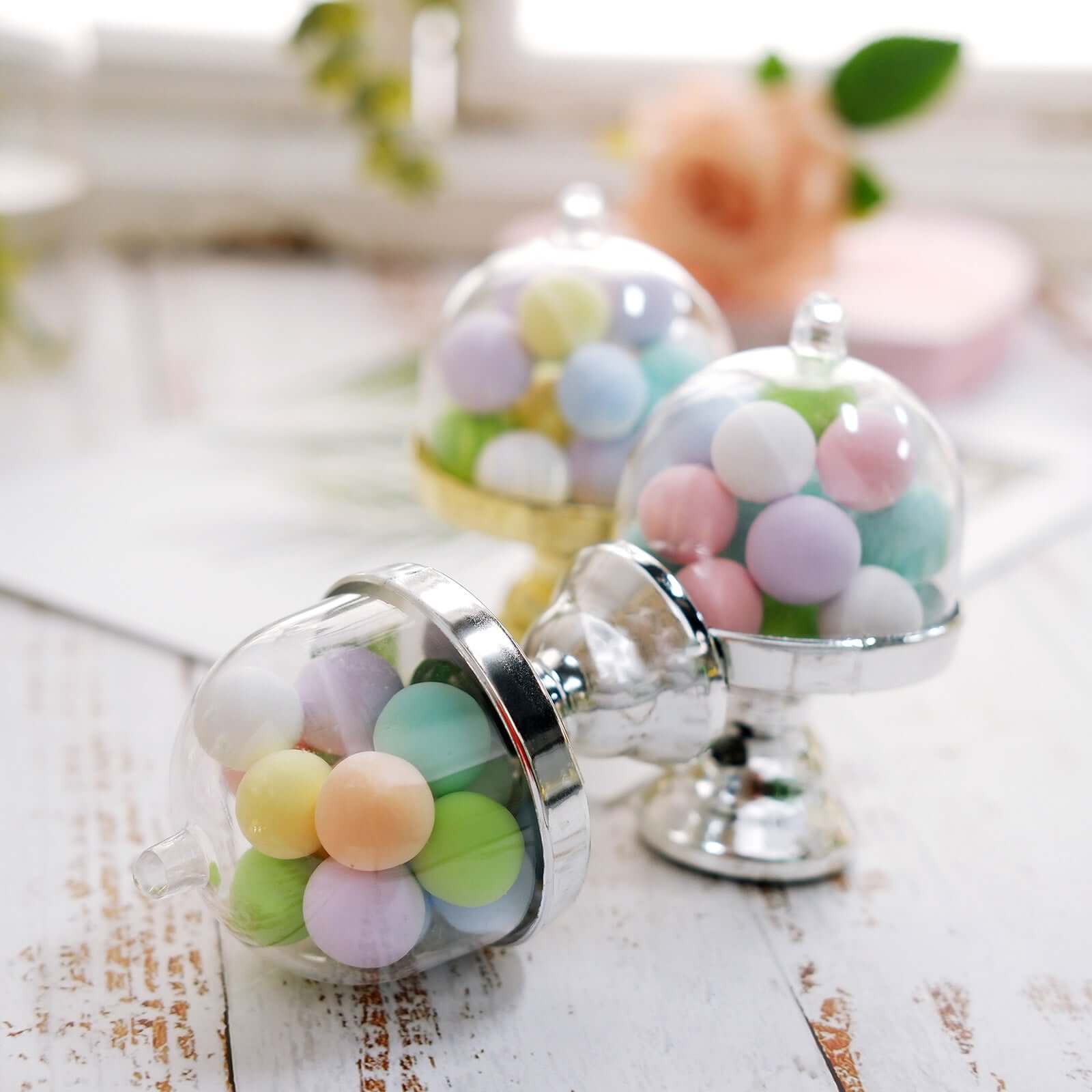 12-Pack Fillable Mini Pedestal Candy Container 4" Clear/Silver - Candy Treat Favor Boxes with Dome Lid - Image 6