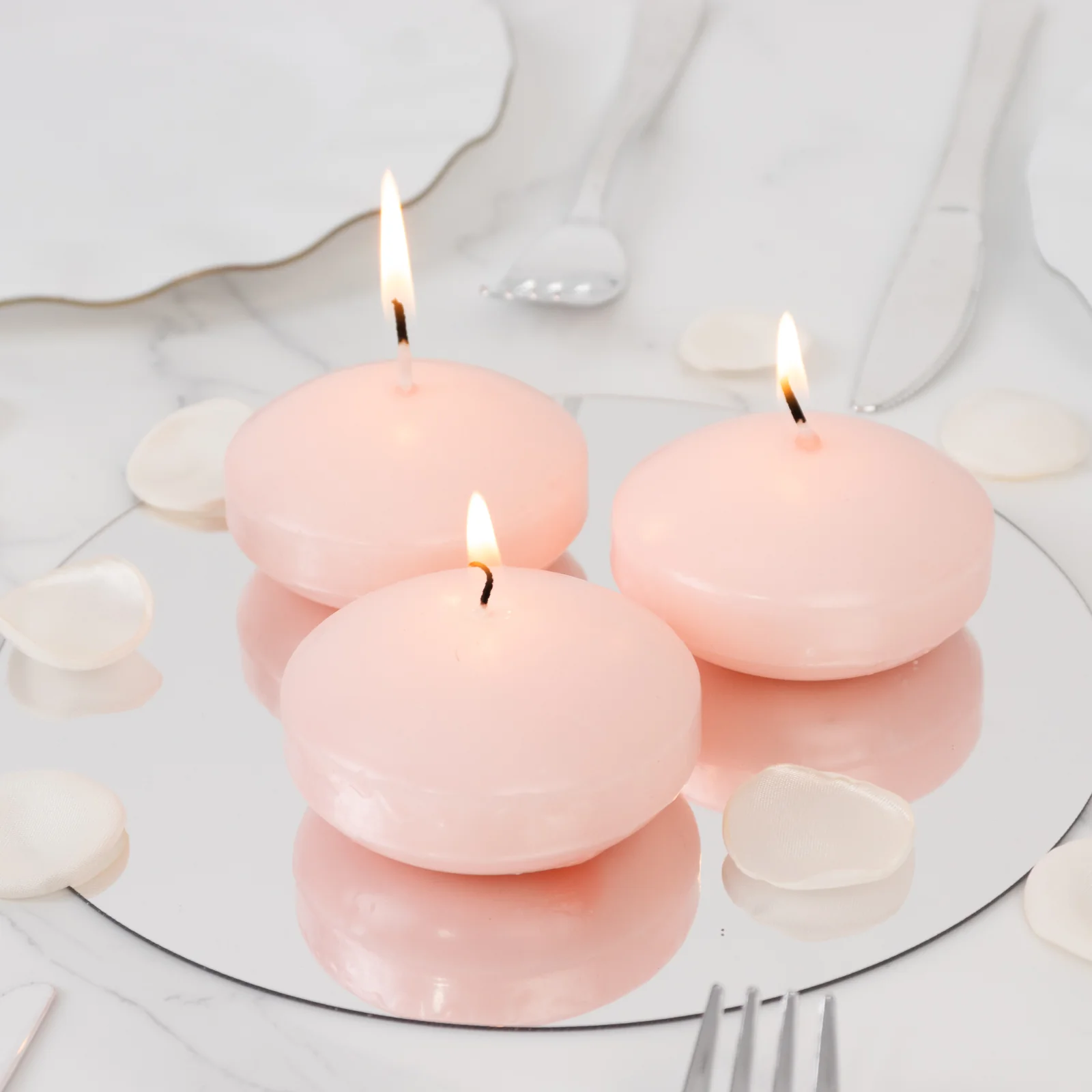 12 Pack Blush Floating Candles, 3" Unscented Dripless Wax Discs for Centerpieces