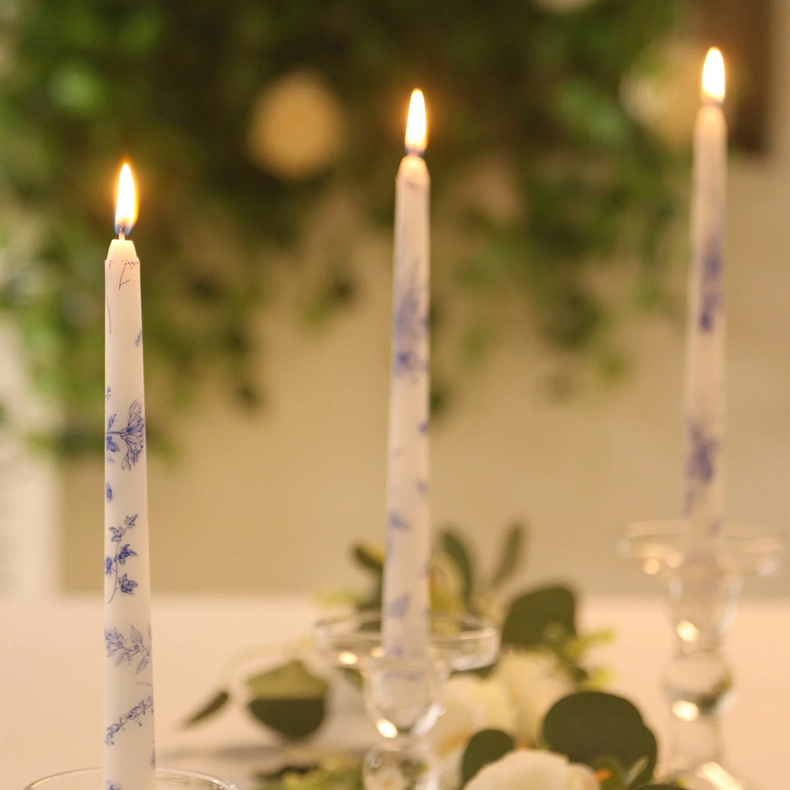 12 Pack French Toile Wax Taper Candles White and Blue Unscented Candles - 10" - Image 10