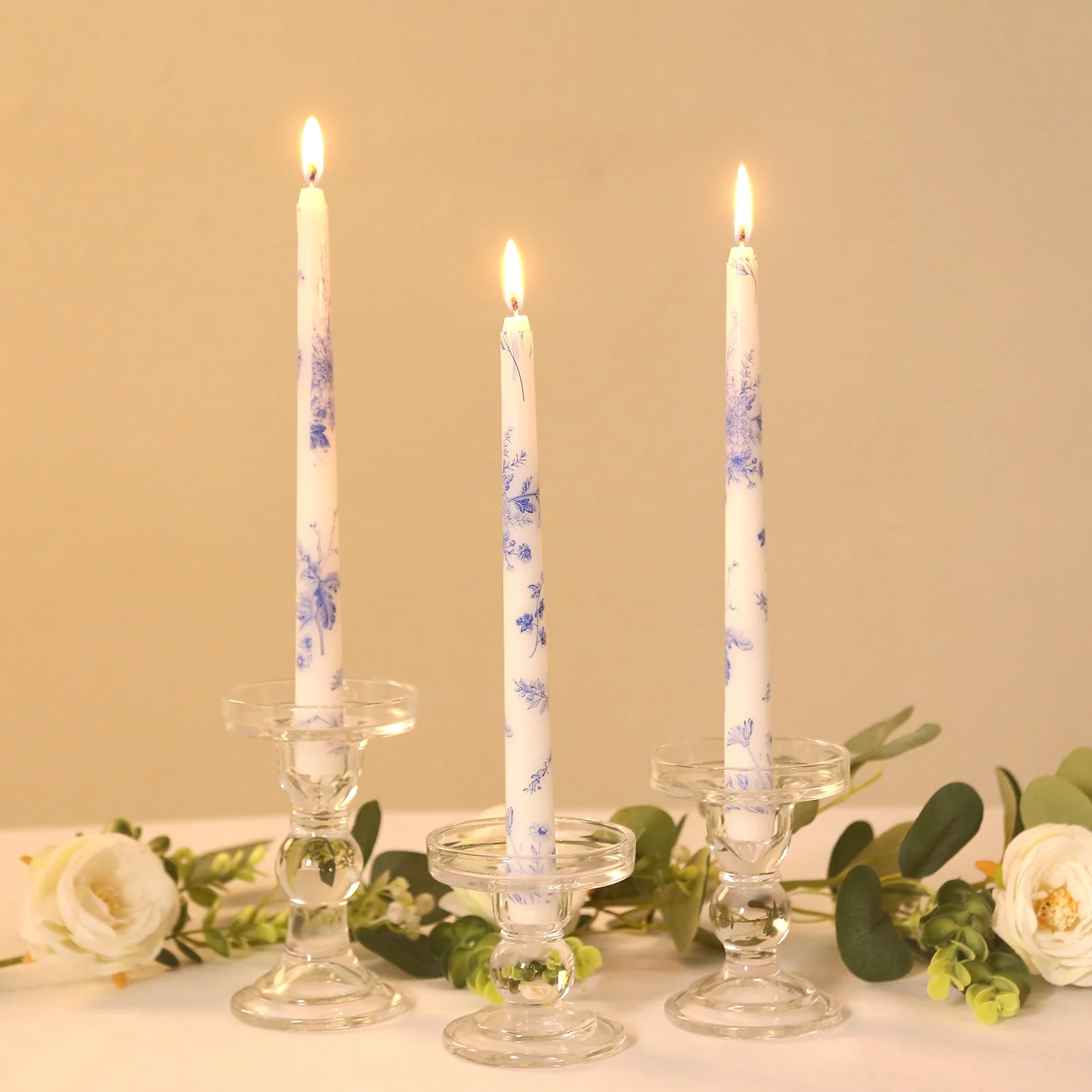 12 Pack French Toile Wax Taper Candles White and Blue Unscented Candles - 10" - Image 6