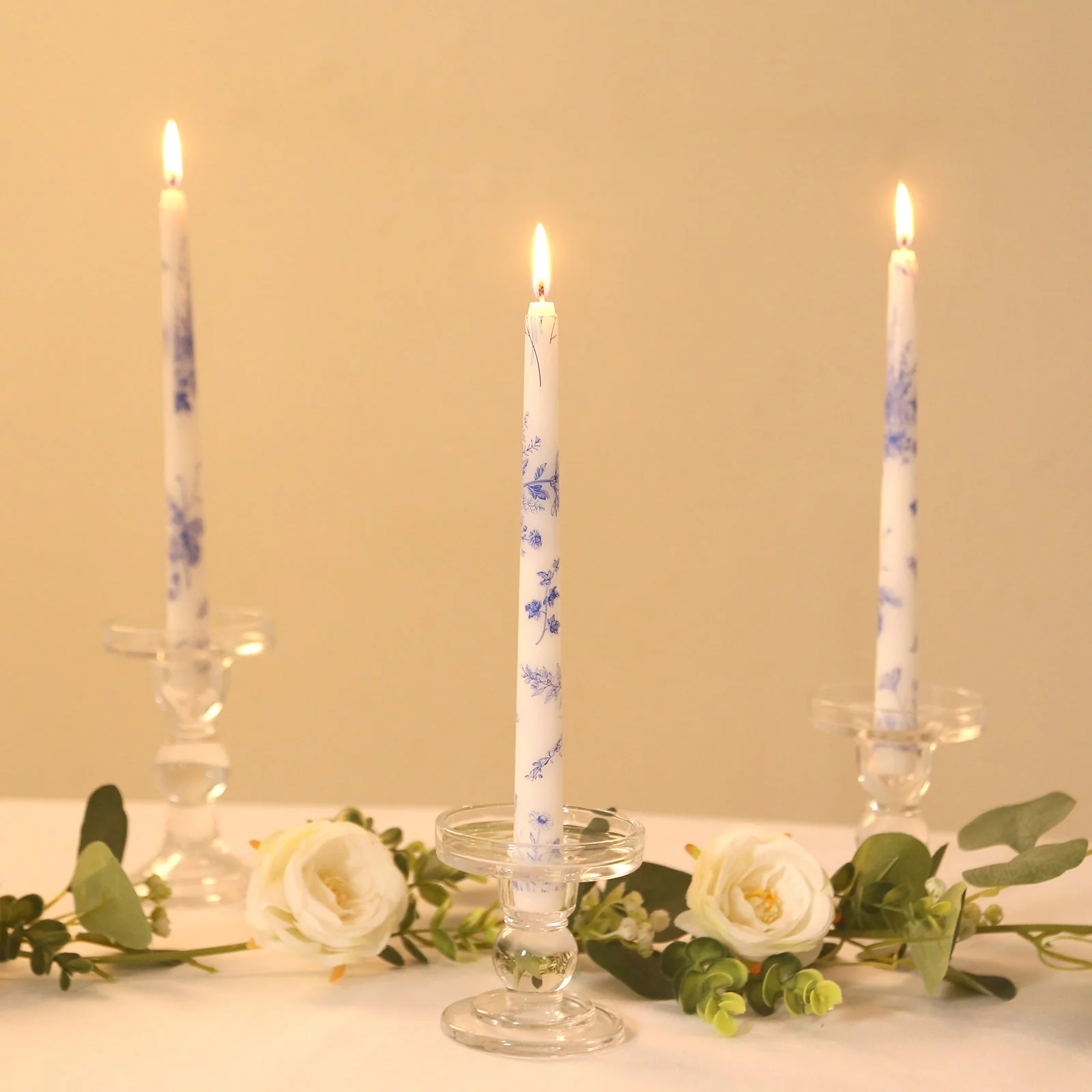 12 Pack French Toile Wax Taper Candles White and Blue Unscented Candles - 10" - Image 7