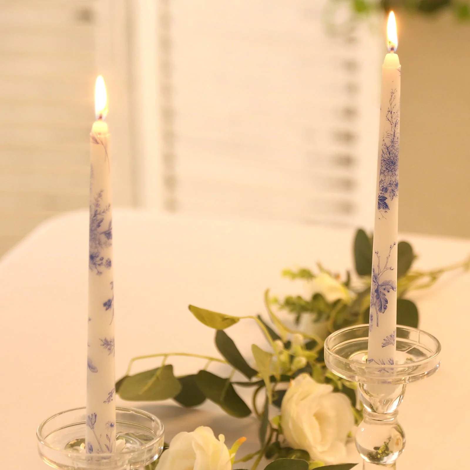 12 Pack French Toile Wax Taper Candles White and Blue Unscented Candles - 10" - Image 8