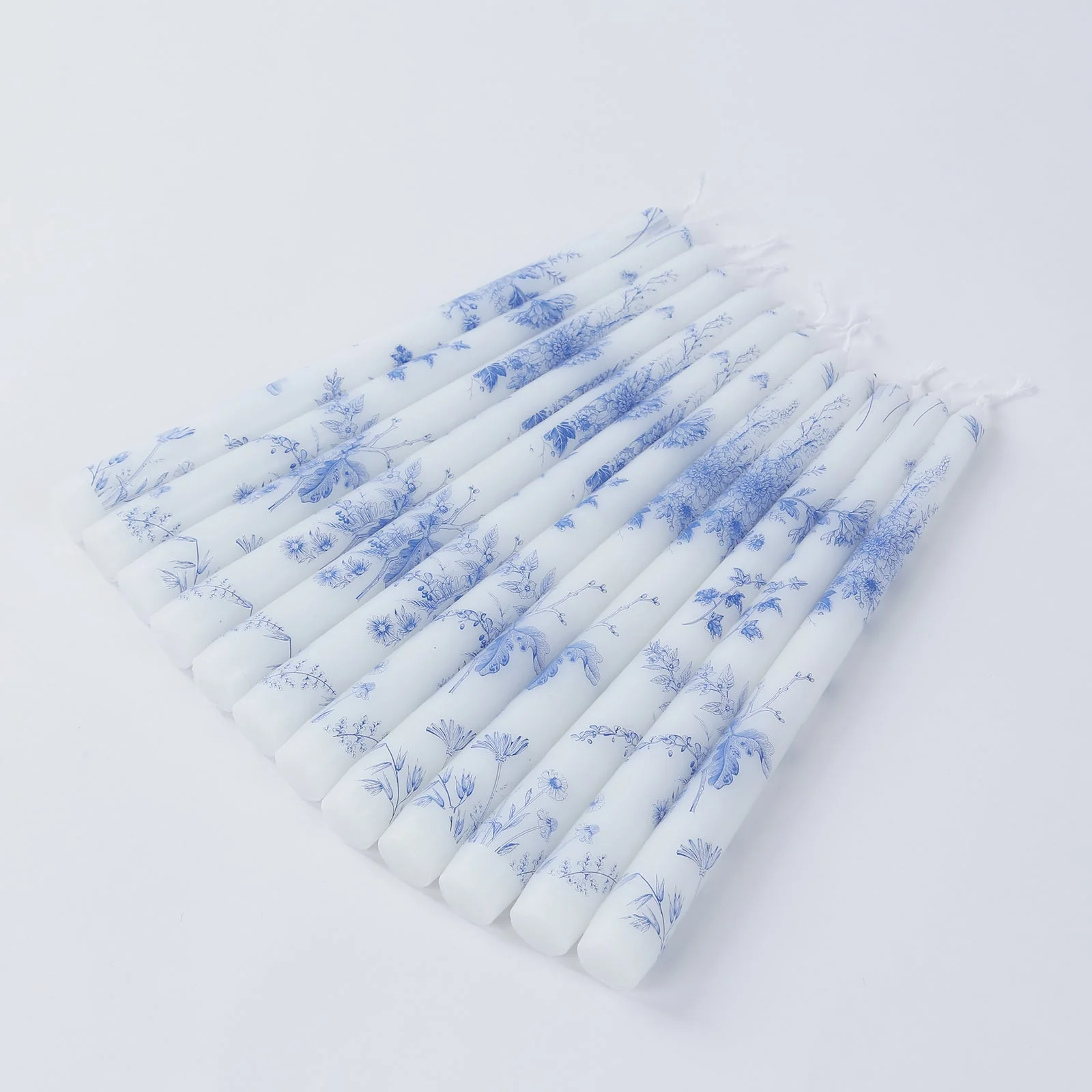 12 Pack French Toile Wax Taper Candles White and Blue Unscented Candles - 10" - Image 9