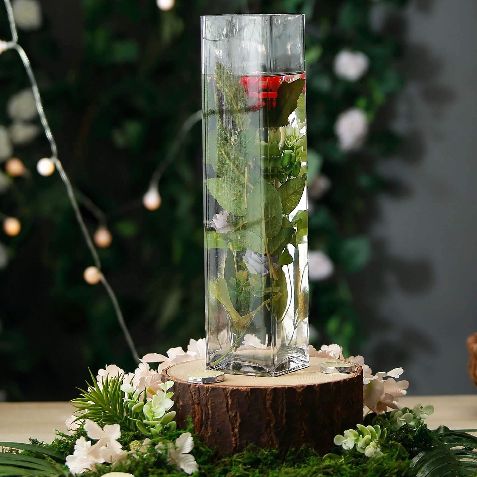 12-Pack Glass Cylinder Vases Square Design 14" Clear - Heavy Duty Flower Centerpieces for Events