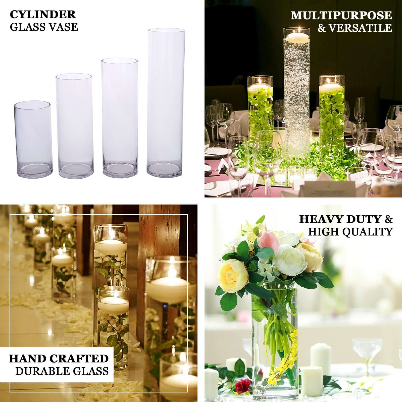 12-Pack Glass Flower Vases Heavy Duty Cylinder Design 10" Clear - Durable Centerpieces for Events - Image 4