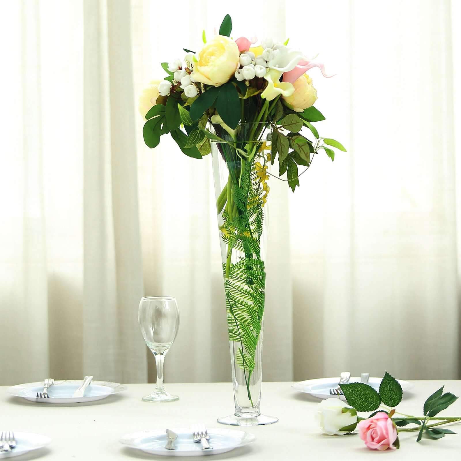 12-Pack Glass Trumpet Vases 20" Clear - Heavy Duty Design for Polished Floral Centerpieces