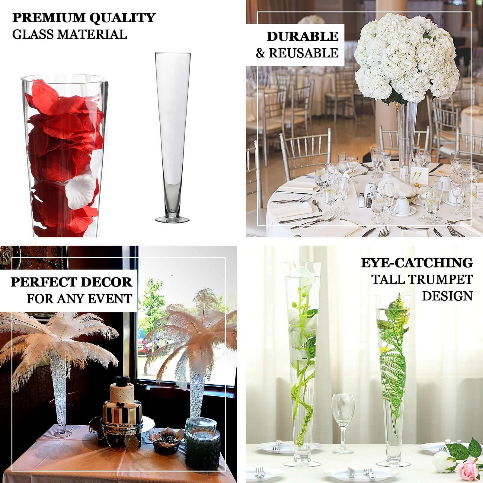 12-Pack Glass Trumpet Vases 20" Clear - Heavy Duty Design for Polished Floral Centerpieces - Image 4