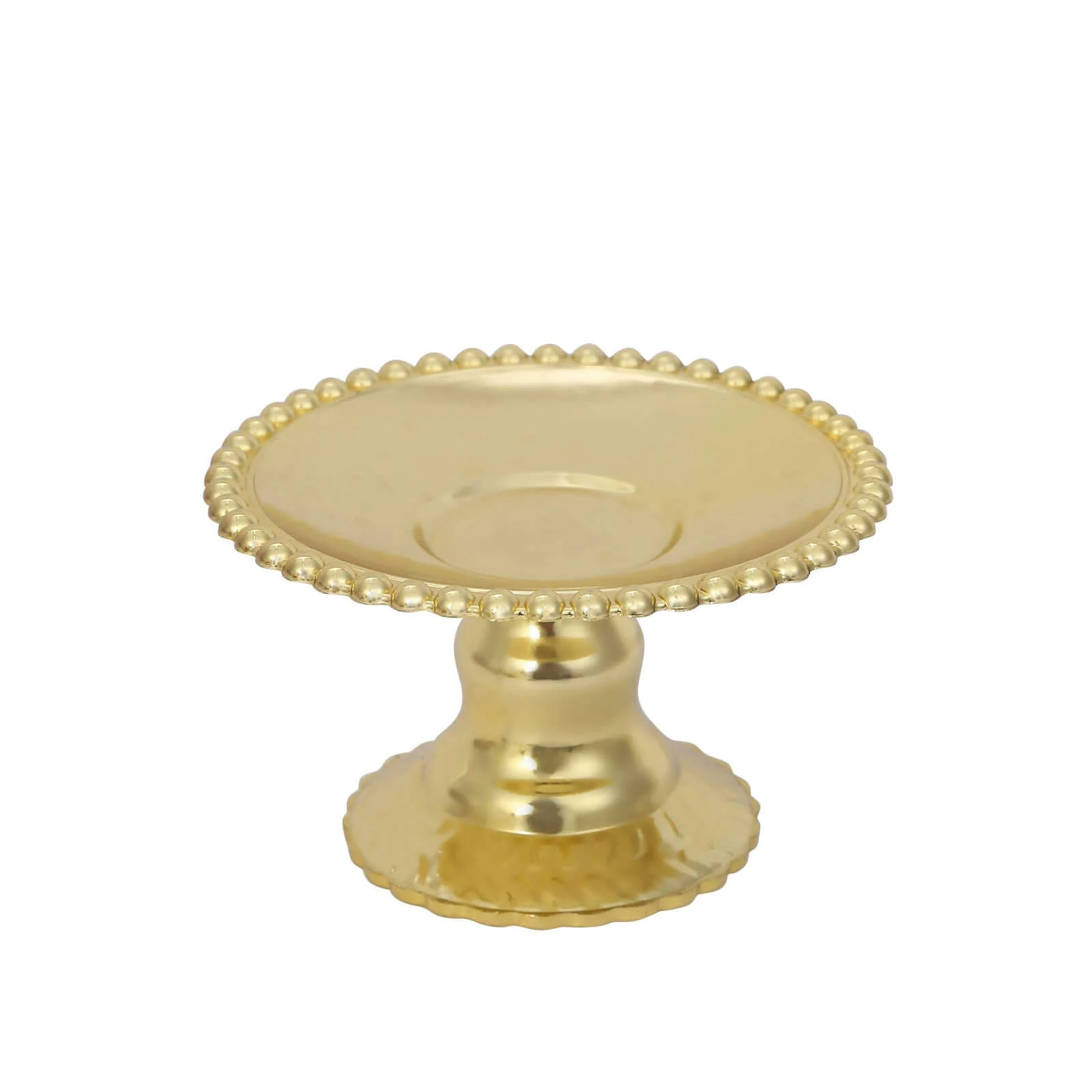 12-Pack Gold Mirror Finish Mini Plastic Pedestal Cupcake Plates 5", Beaded Rim Design - Disposable Round Cake Dessert Display Stands - Image 7