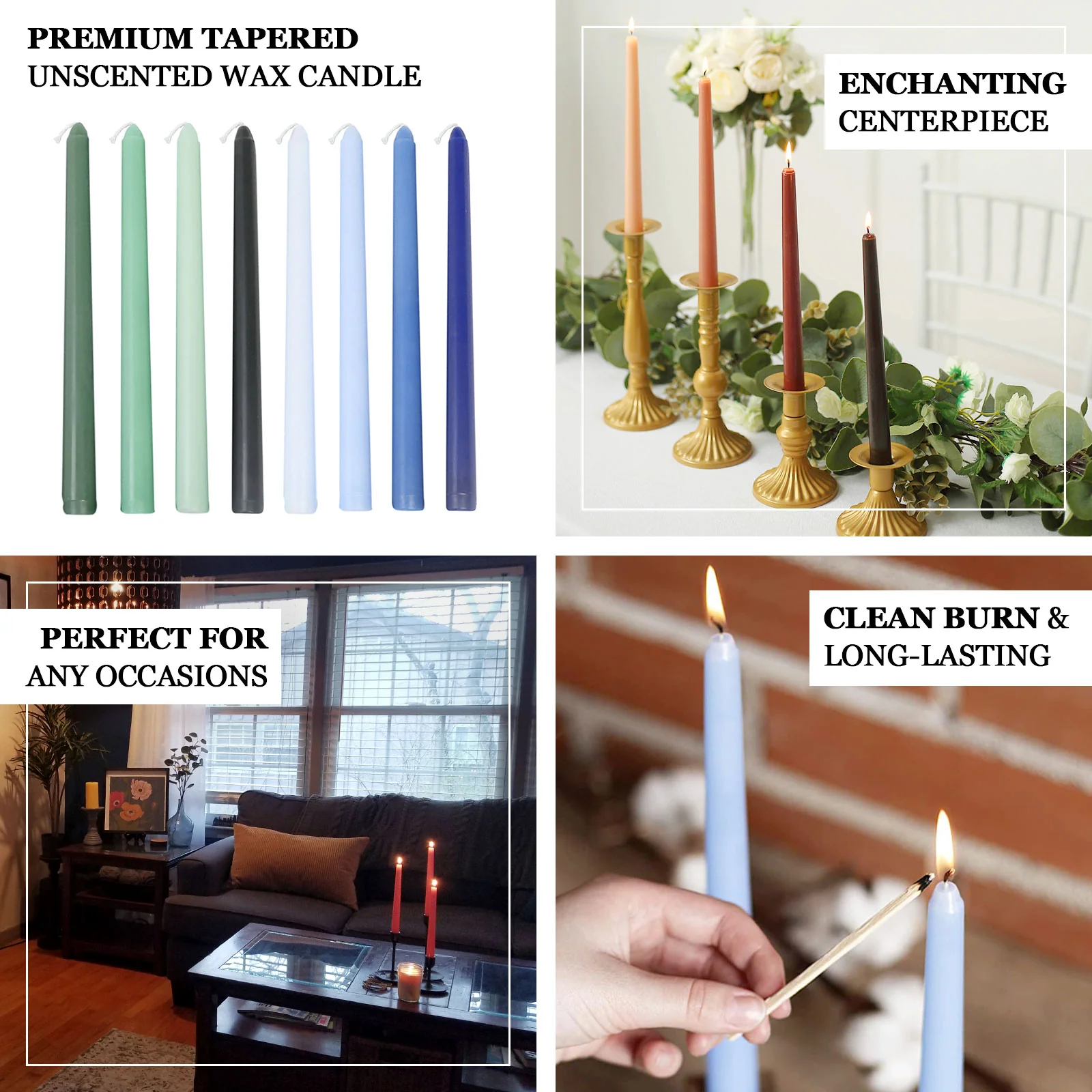 10-Pack Taper Candles 10" Premium Wax Design Apple Green - Unscented Candles - Image 4
