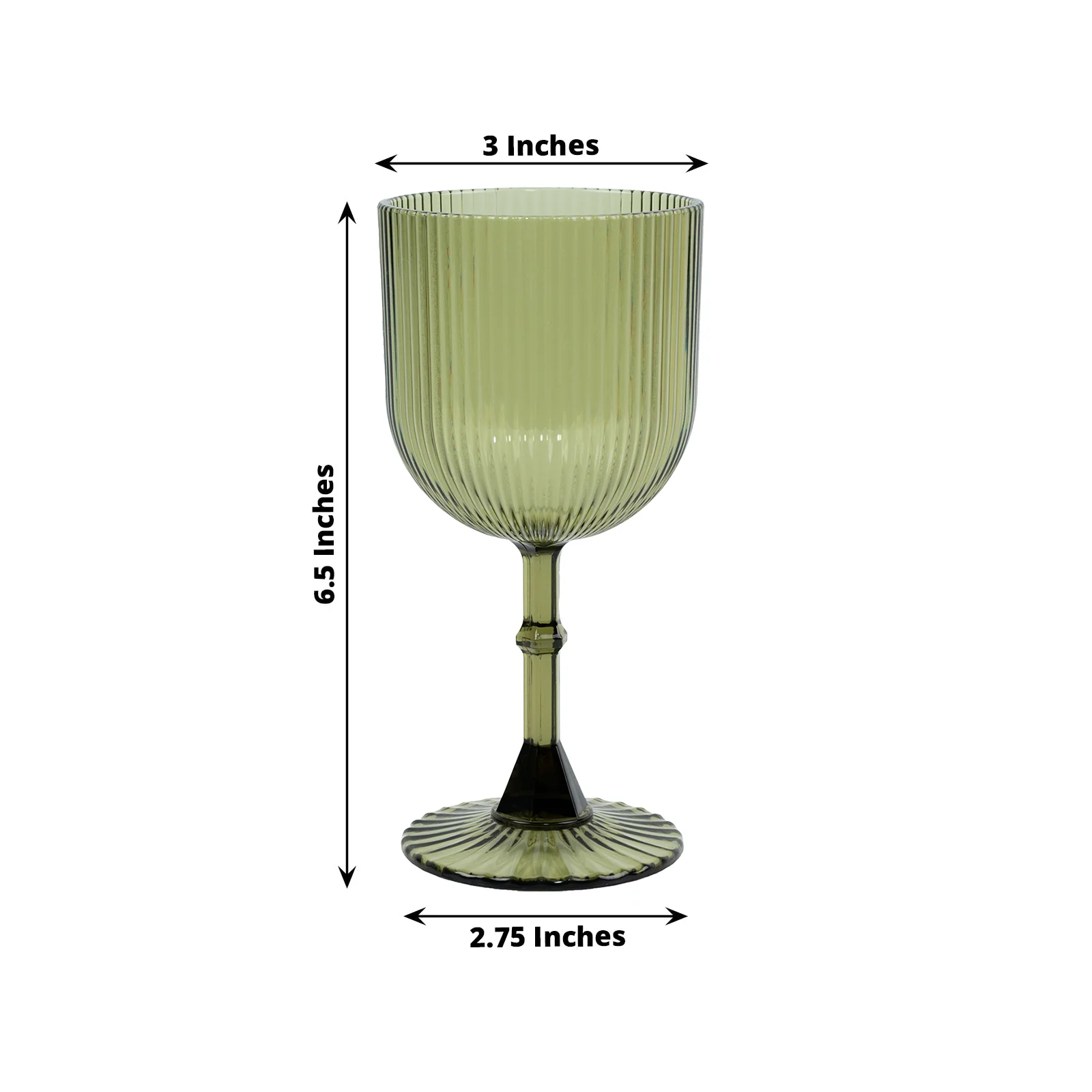 12-Pack Dusty Sage Green Plastic Wine Glasses 9oz, Vintage Ribbed Pattern - Transparent Reusable Shatterproof Goblets - Image 3