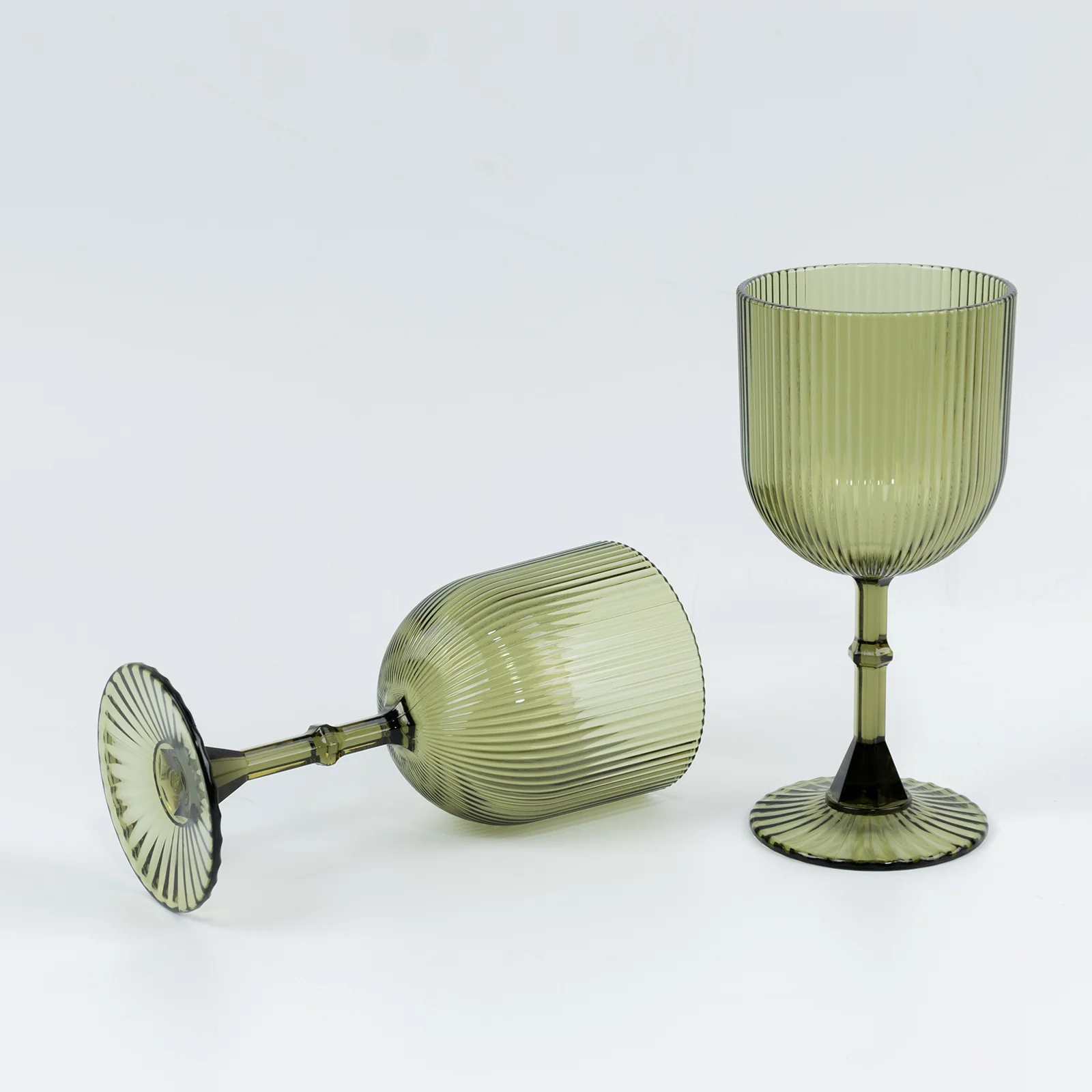 12-Pack Dusty Sage Green Plastic Wine Glasses 9oz, Vintage Ribbed Pattern - Transparent Reusable Shatterproof Goblets - Image 8