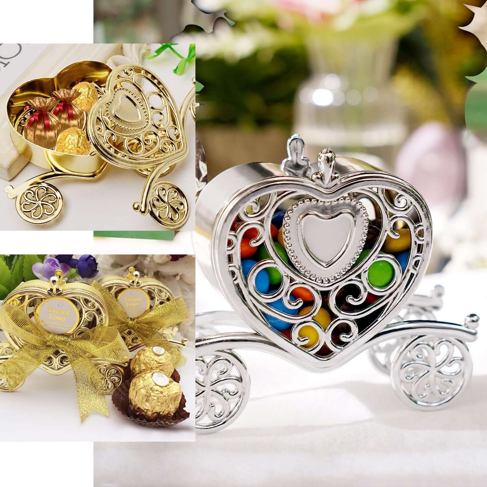 12-Pack Heart Carriage Candy Container Gift Boxes 4" Silver Princess - Party Favor Boxes for Treats - Image 5