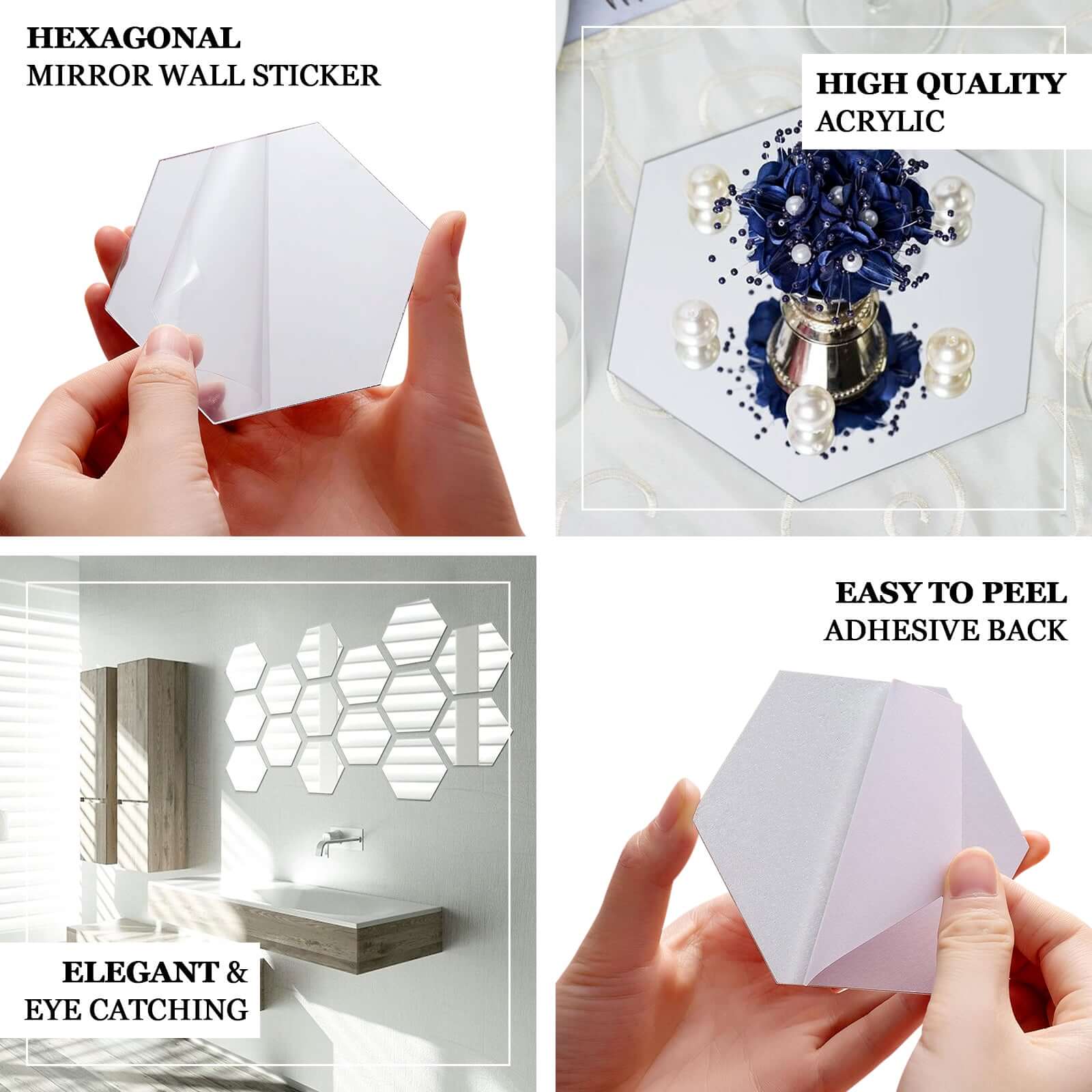 12 Pack Hexagon Acrylic Mirror Wall Stickers, Removable Wall Decals For Home Decor - 3" - Image 4