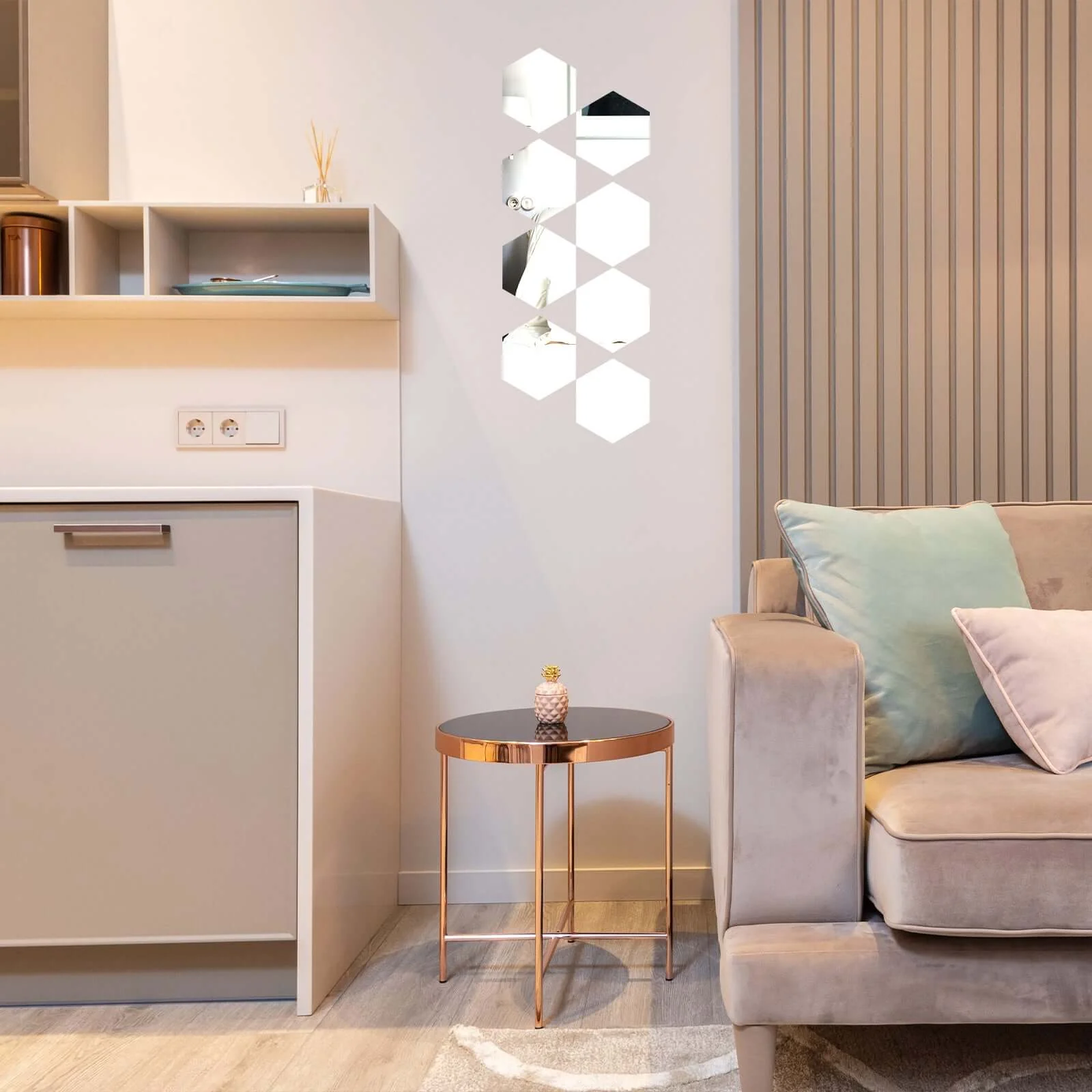 12 Pack Hexagon Acrylic Mirror Wall Stickers, Removable Wall Decals For Home Decor - 5" - Image 14