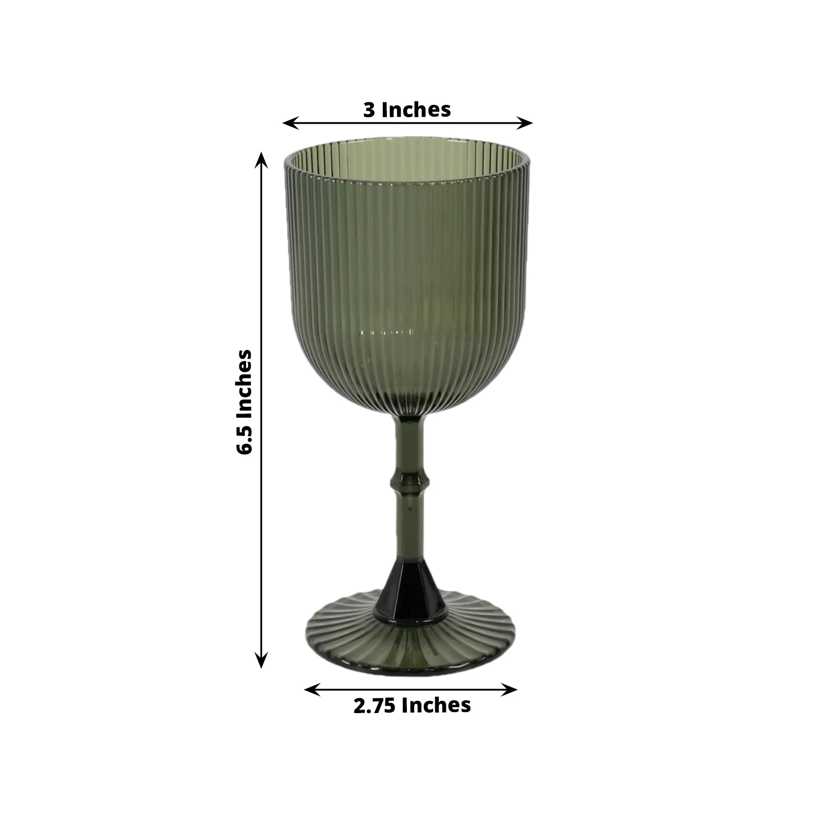 12-Pack Hunter Emerald Green Plastic Wine Glasses 9oz, Vintage Ribbed Pattern - Reusable Shatterproof Goblets - Image 2