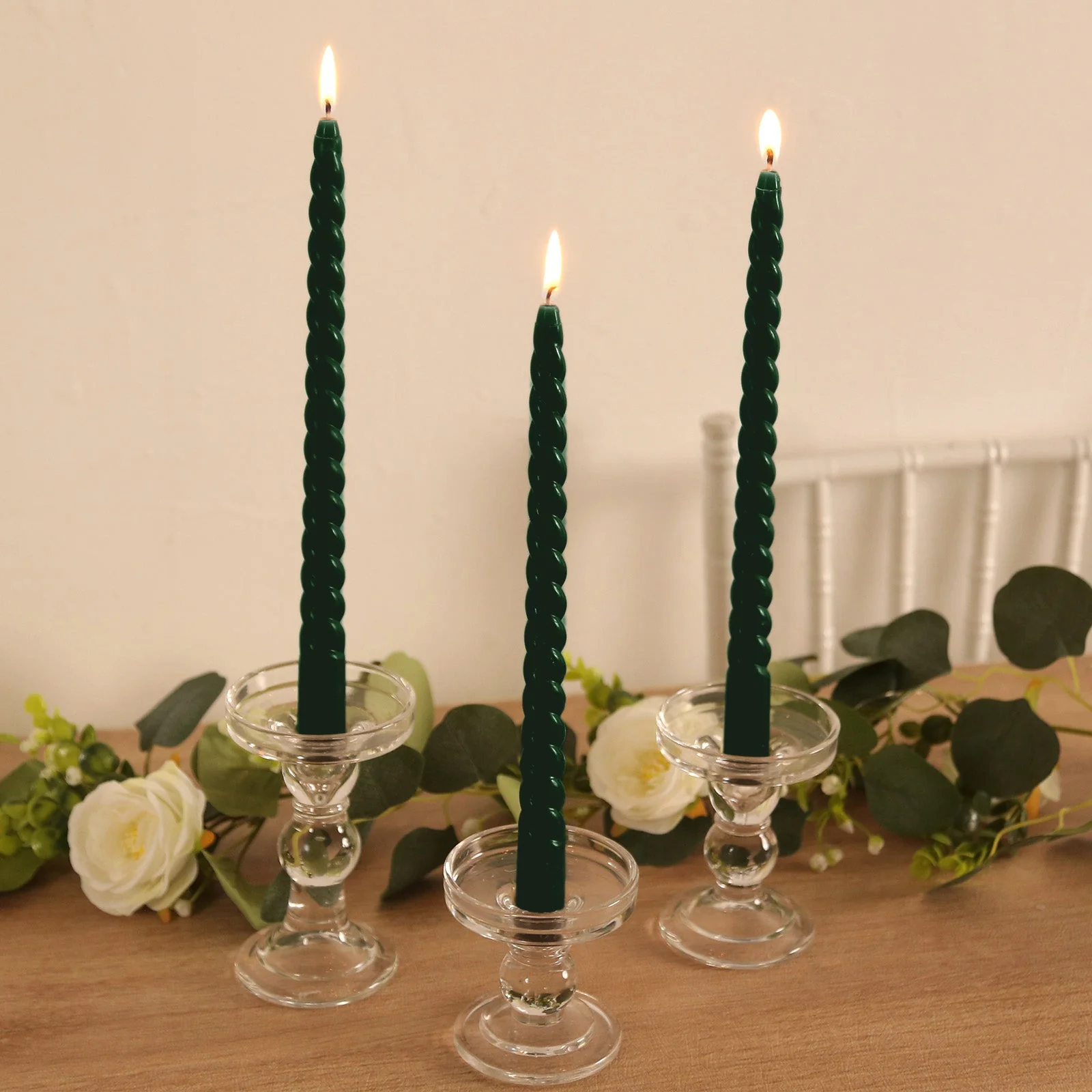12 Pack Hunter Emerald Green Premium Spiral Long Burn Wick Taper Candles, Tall Unscented Wax Dinner Candle Sticks 11" - Image 10