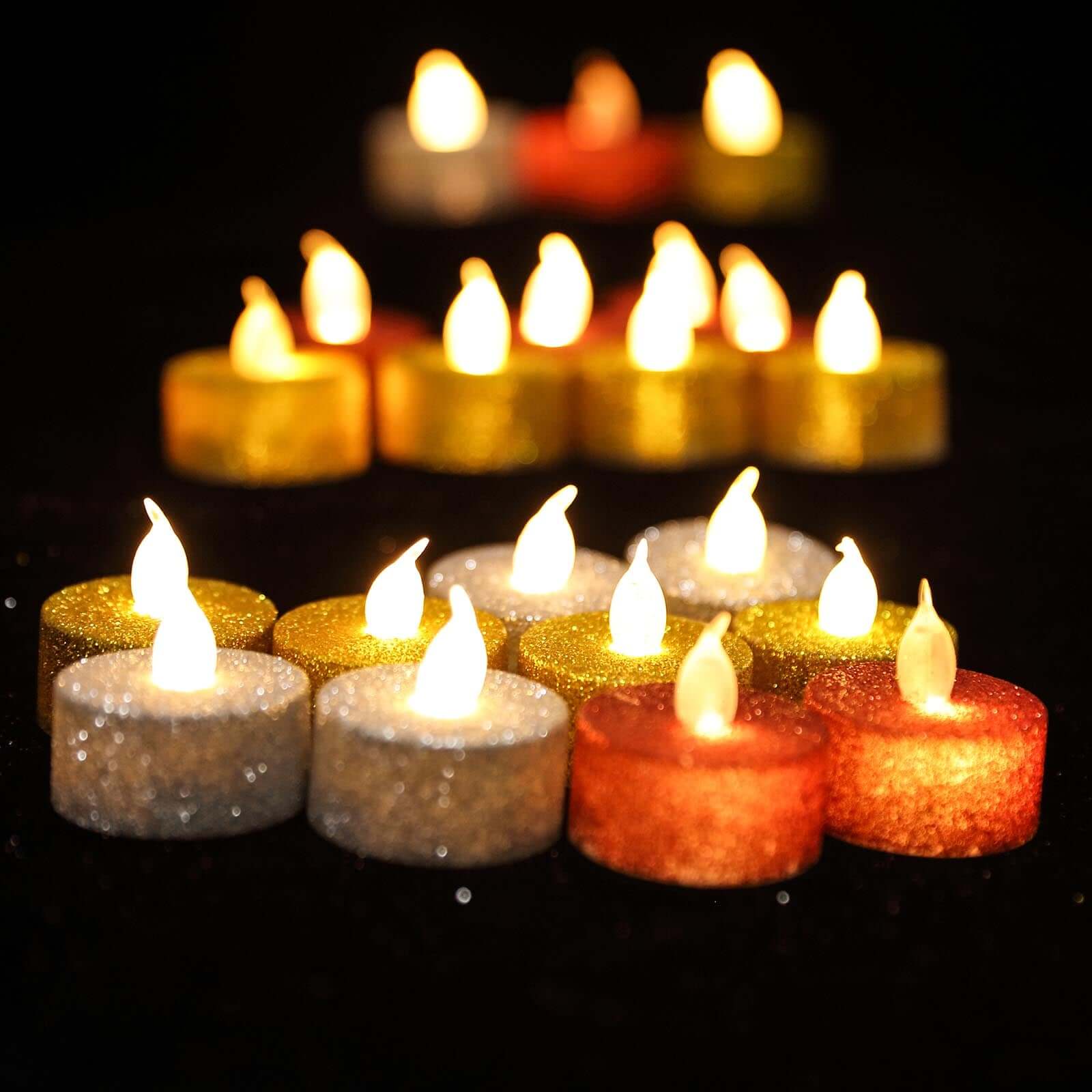 12-Pack LED Tealight Candles Silver Glitter Design - Flameless Battery Operated Lighting - Image 12