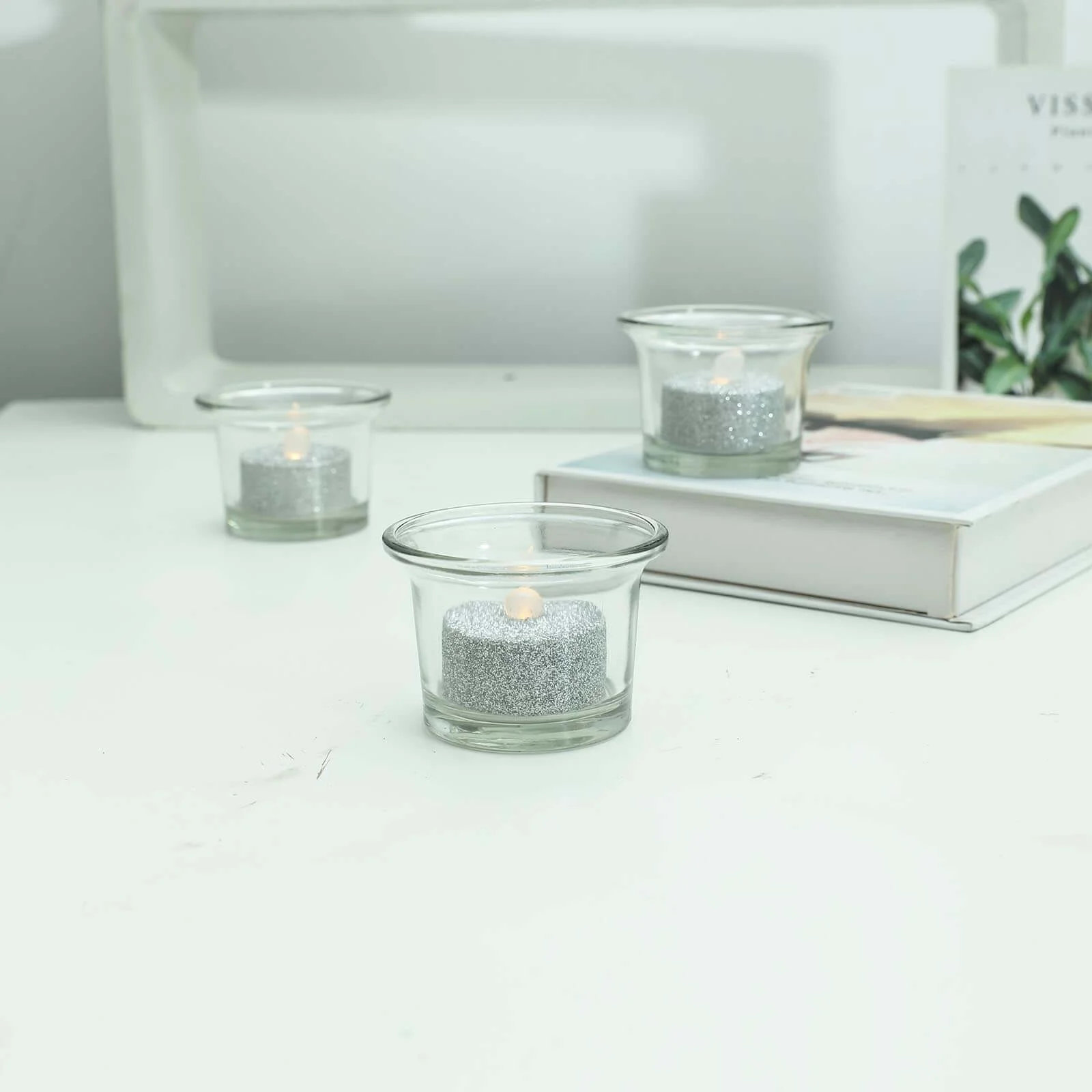 12-Pack LED Tealight Candles Silver Glitter Design - Flameless Battery Operated Lighting - Image 13