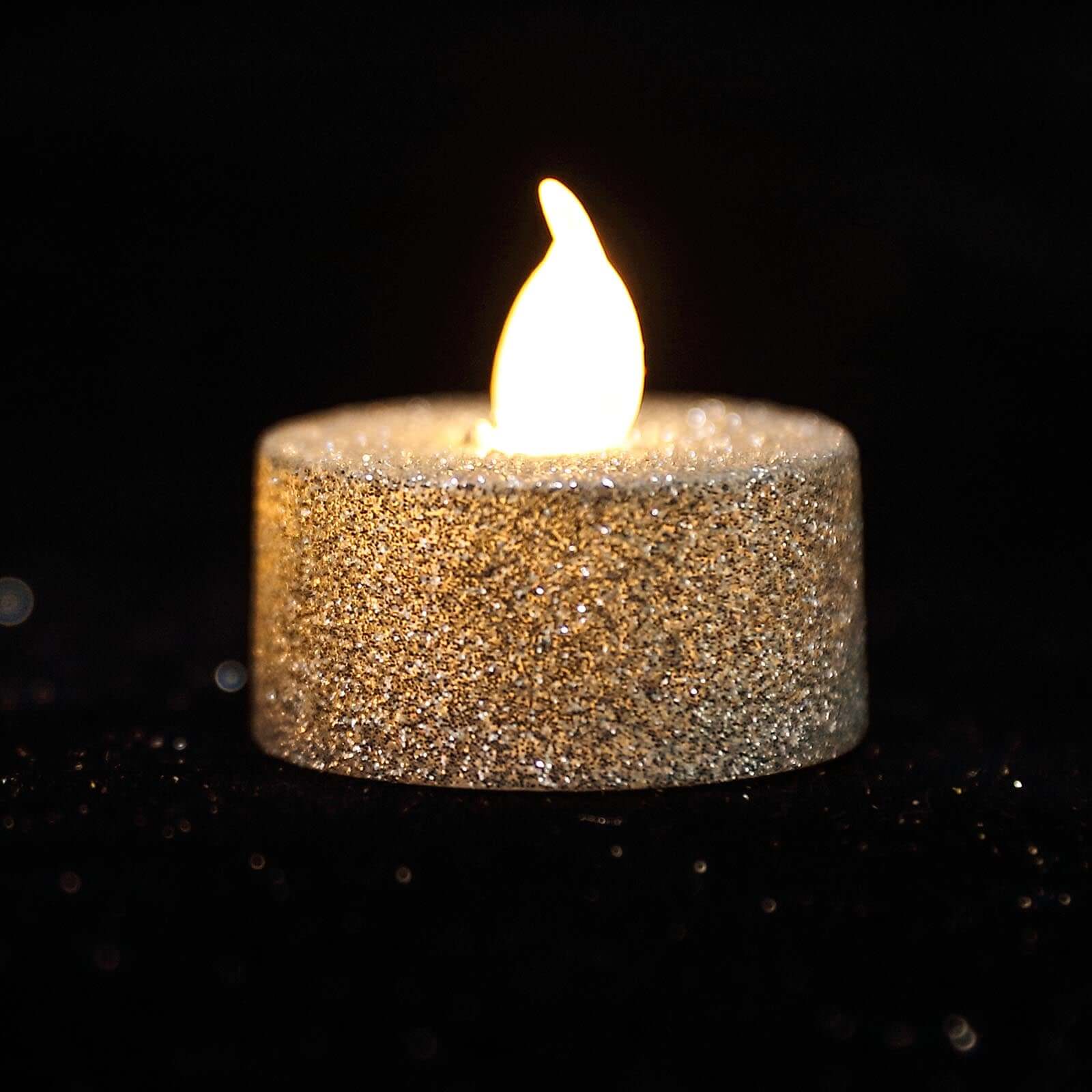 12-Pack LED Tealight Candles Silver Glitter Design - Flameless Battery Operated Lighting - Image 14
