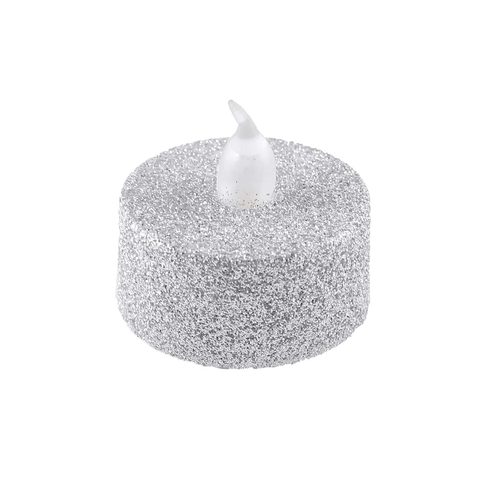12-Pack LED Tealight Candles Silver Glitter Design - Flameless Battery Operated Lighting - Image 19