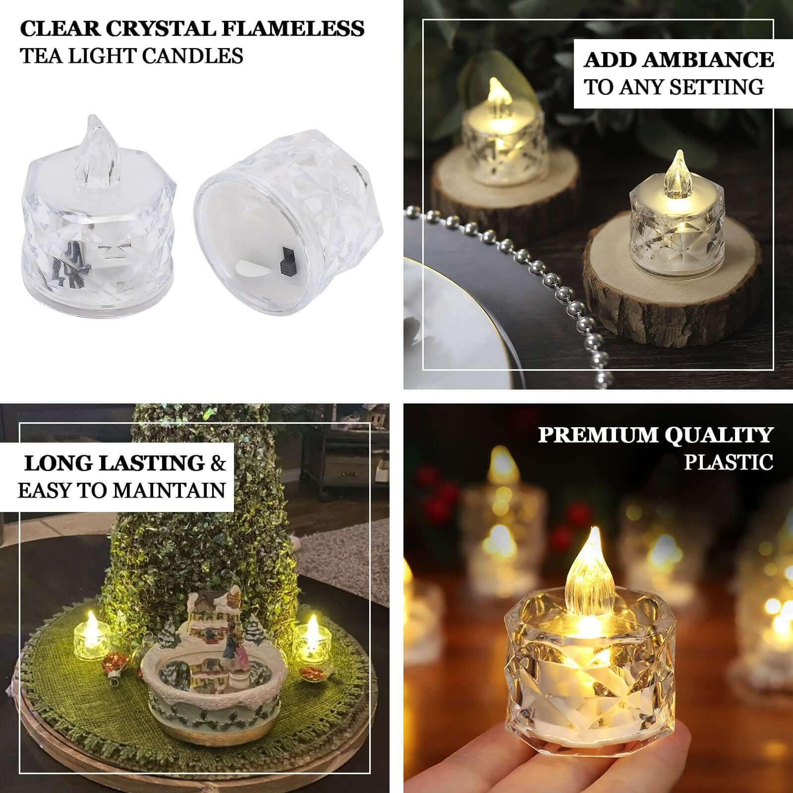 12-Pack LED Tealight Candles Warm White 2" Diamond Style - Flameless Battery-Operated Lighting - Image 4