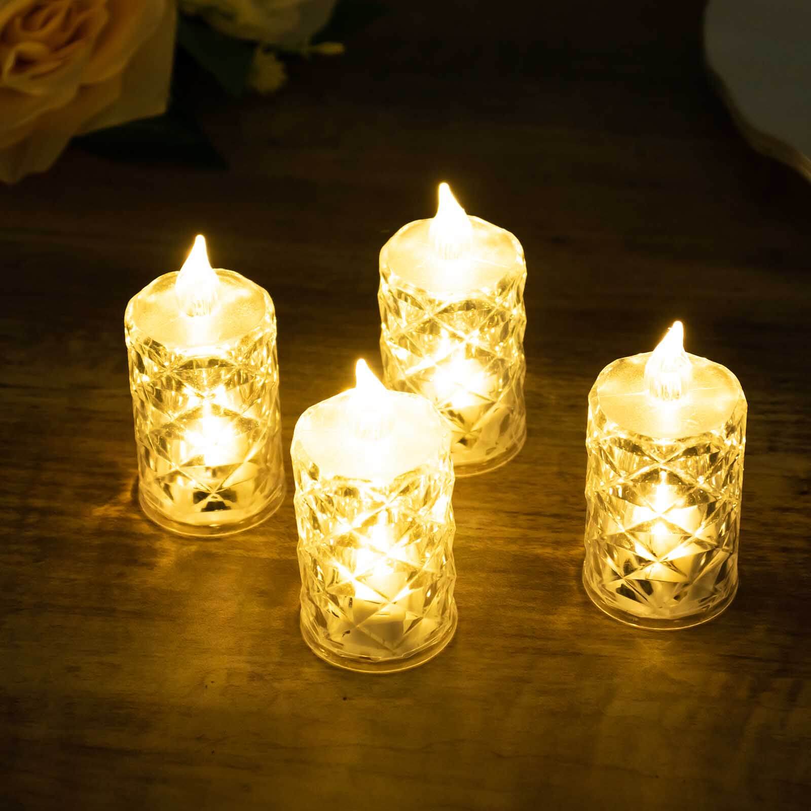 12 Pack LED Flameless Votive Candles Warm White 3" Diamond Cut – Battery Operated Decorative Candles - Image 4