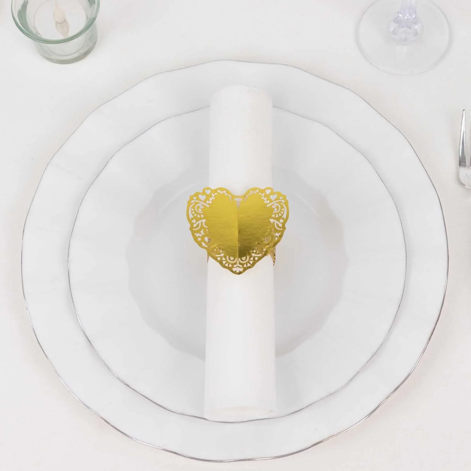 12 Pack Metallic Gold Foil Laser Cut Heart Paper Napkin Rings with Lace Pattern, Disposable Napkin Holders Bands - Image 10
