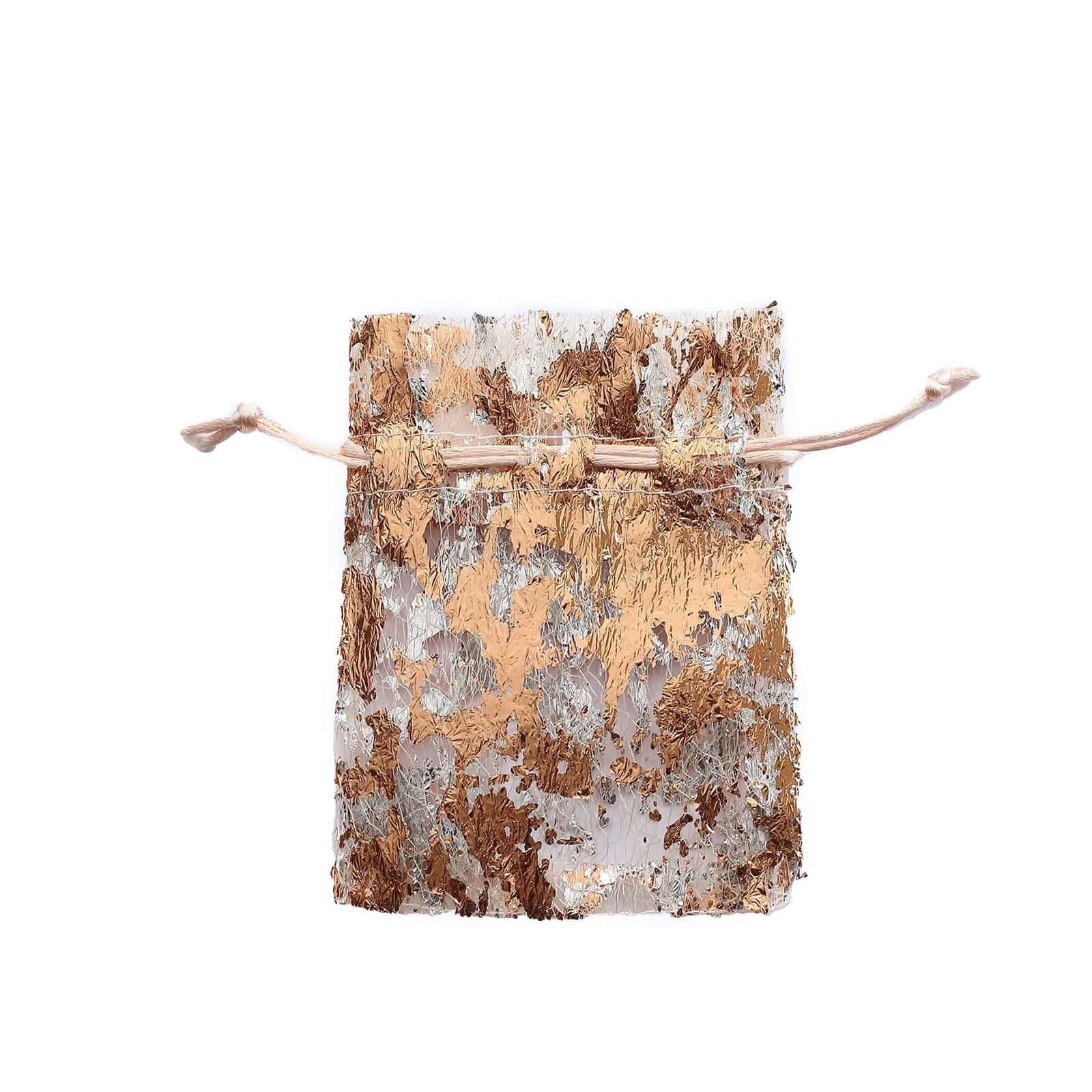 12 Pack Metallic Rose Gold Foil Polyester Drawstring Favor Gift Bags, Wedding Party Candy Bags - 4"x5" - Image 9