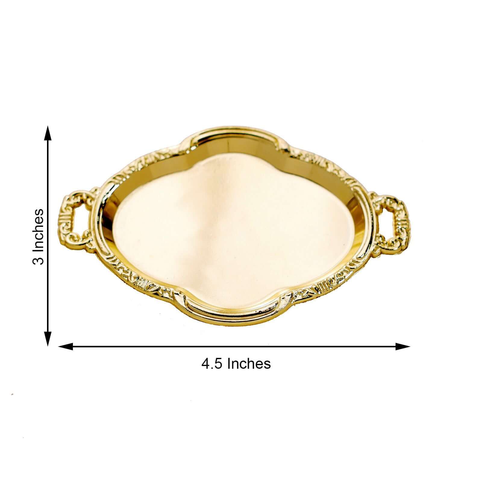 12-Pack Mini Party Favor Display Trays 4.5" Baroque Oval Design Gold - Small Serving Platters for Treats - Image 3
