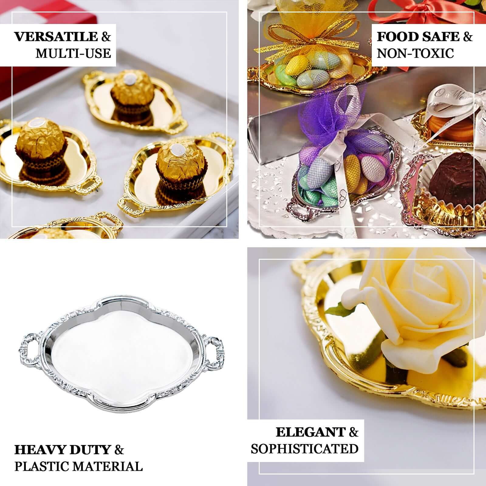 12-Pack Mini Party Favor Display Trays 4.5" Baroque Oval Design Gold - Small Serving Platters for Treats - Image 4