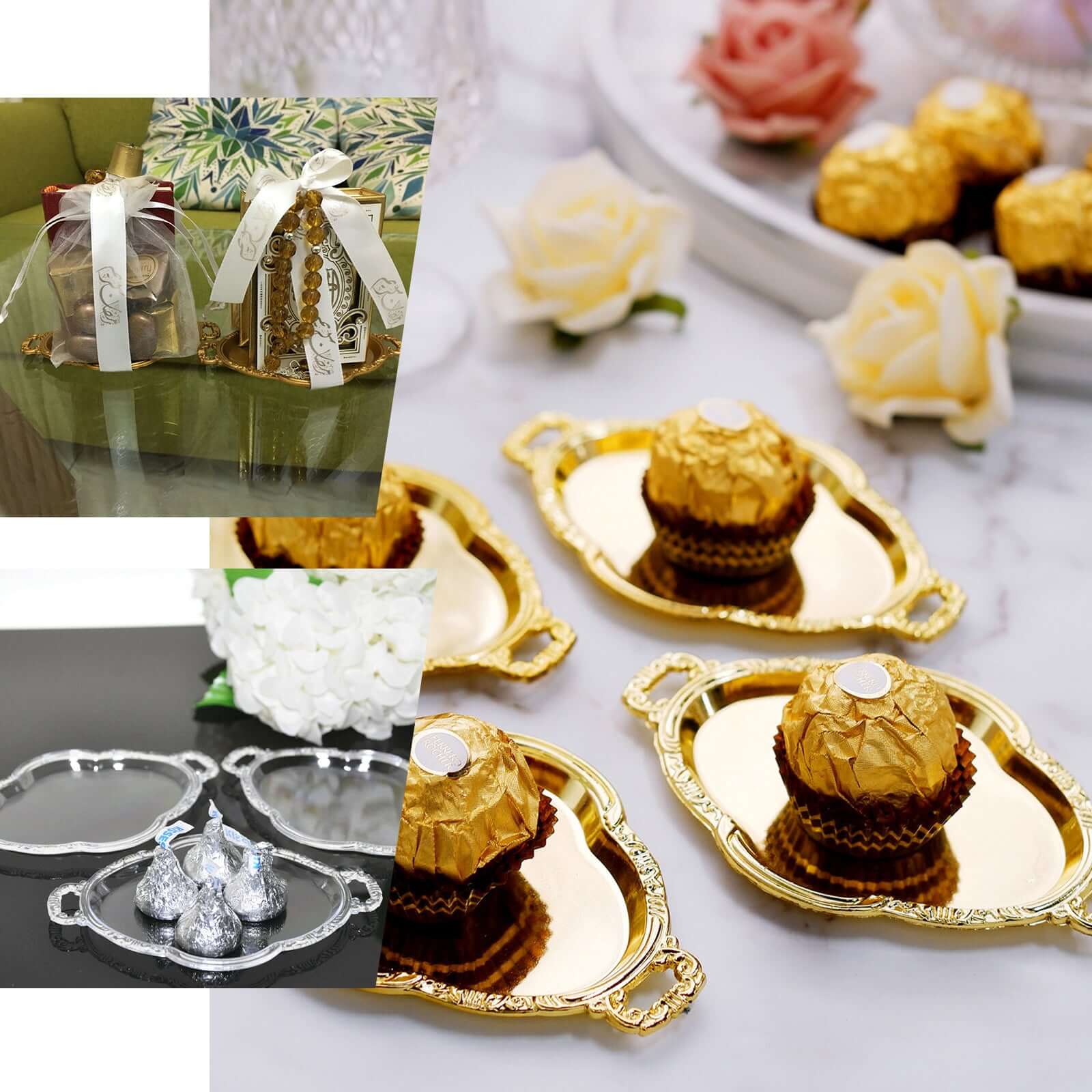12-Pack Mini Party Favor Display Trays 4.5" Baroque Oval Design Silver - Small Serving Platters - Image 5