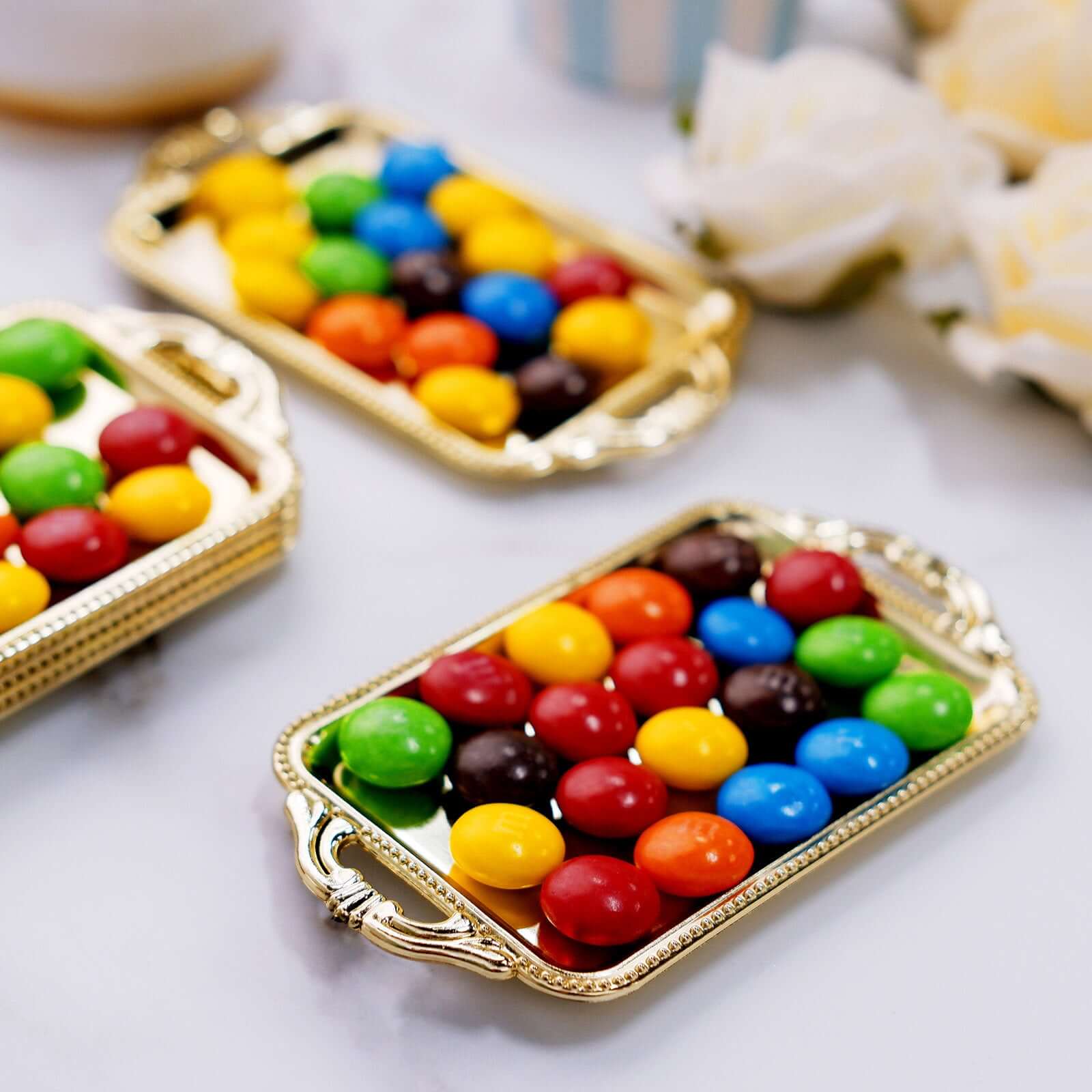 12-Pack Mini Party Favor Display Trays 4" Rectangular Design Gold - Small Serving Platters for Sweets and Treats - Image 8