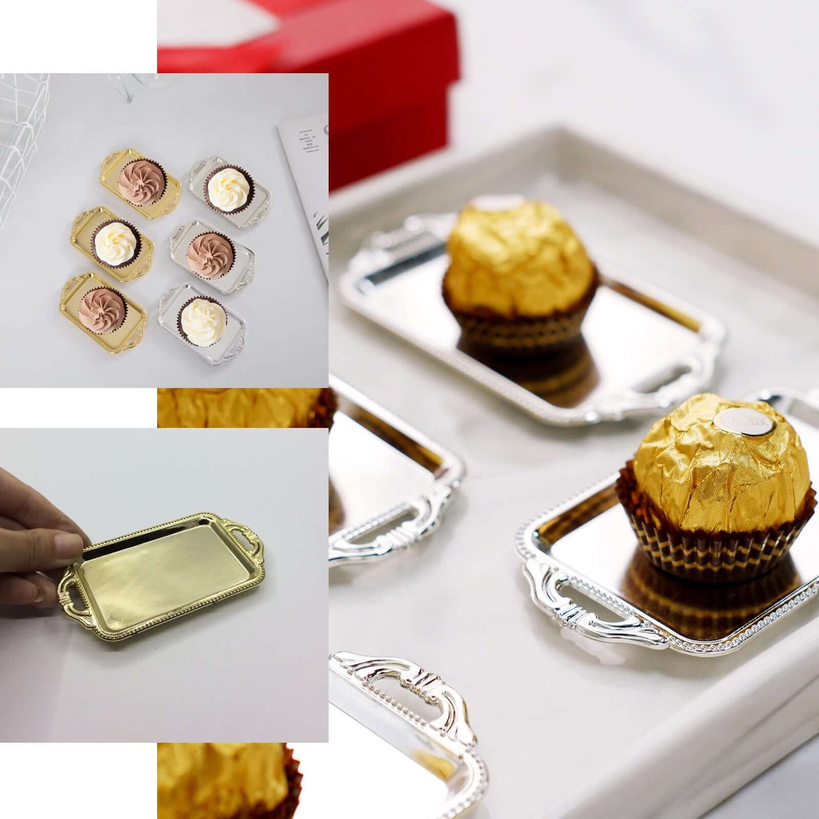 12-Pack Mini Party Favor Display Trays 4" Rectangular Design Silver - Small Serving Platters - Image 5