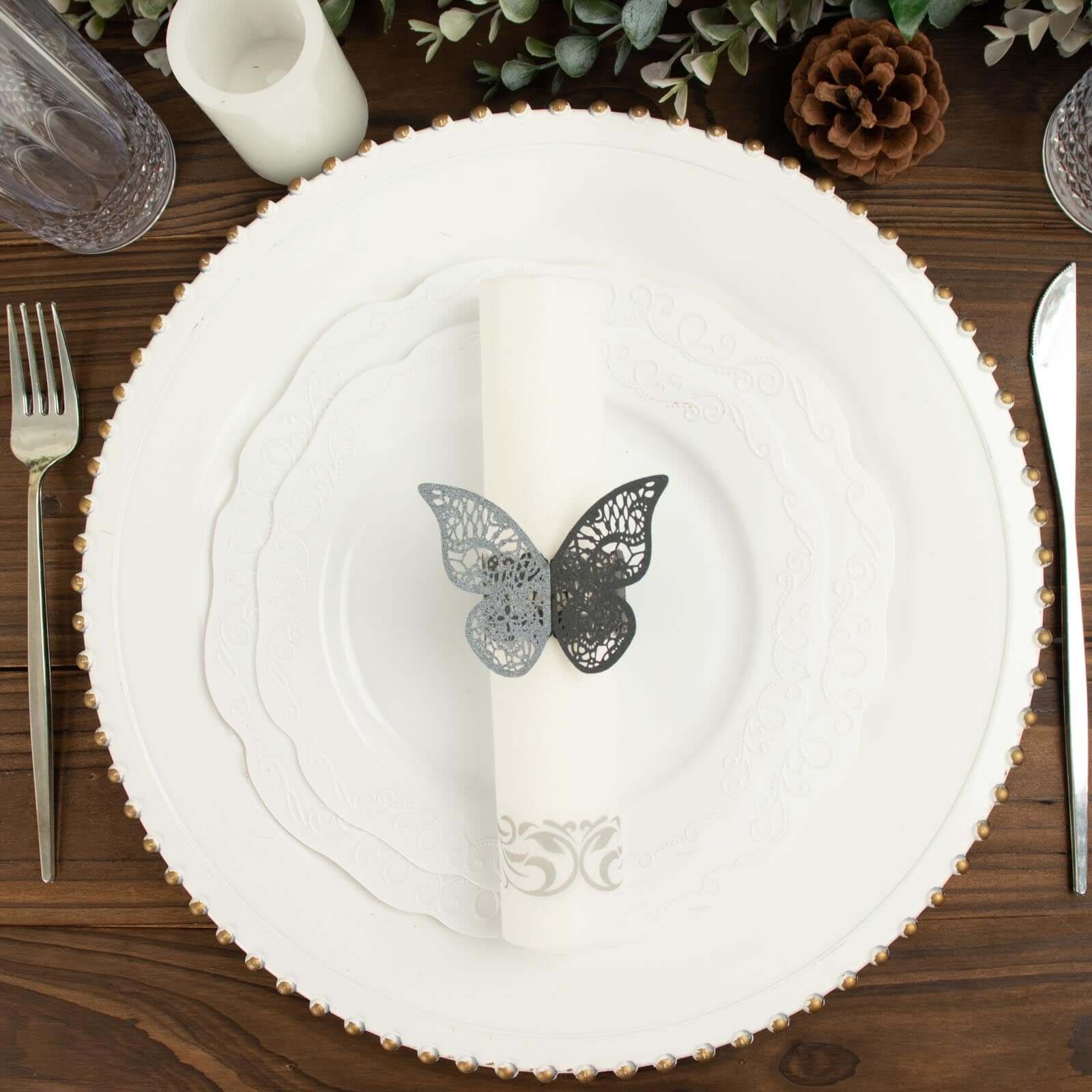 12-Pack Paper Napkin Rings Black Shimmery Butterfly Laser Cut - Serviette Holders and Chair Sash Bows - Image 6