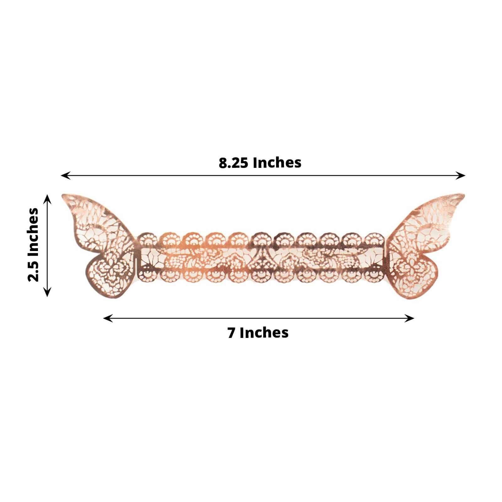 12-Pack Paper Napkin Rings Metallic Rose Gold Shimmery Butterfly Laser Cut - Serviette Holders and Chair Sash Bows - Image 3