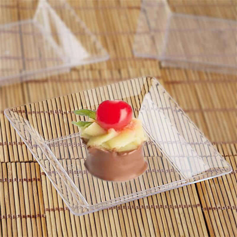 12-Pack Plastic Appetizer Plates 4" Mini Square Design Clear - Disposable Dessert Plates for Events - Image 6