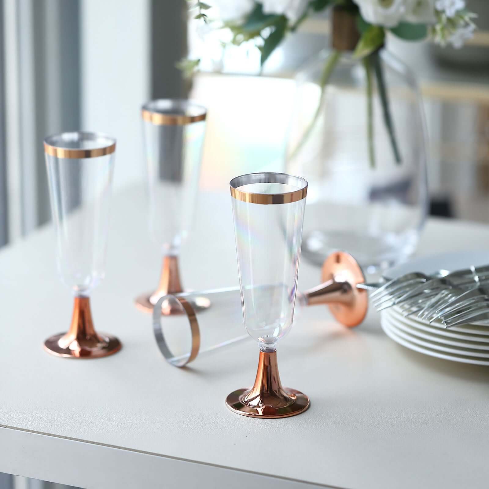 12-Pack Plastic Champagne Flutes 5oz Clear with Rose Gold Rim - Sleek Detachable Base Disposable Champagne Glasses for Cocktail Parties & Receptions - Image 10