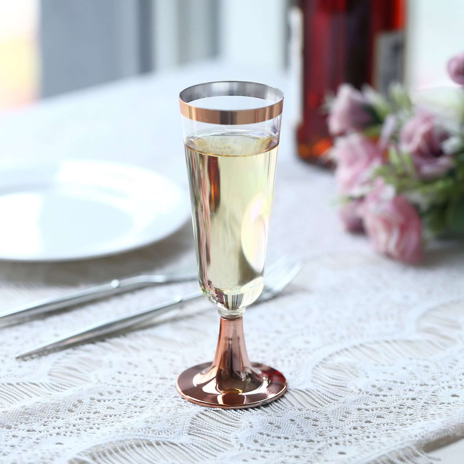 12-Pack Plastic Champagne Flutes 5oz Clear with Rose Gold Rim - Sleek Detachable Base Disposable Champagne Glasses for Cocktail Parties & Receptions - Image 11