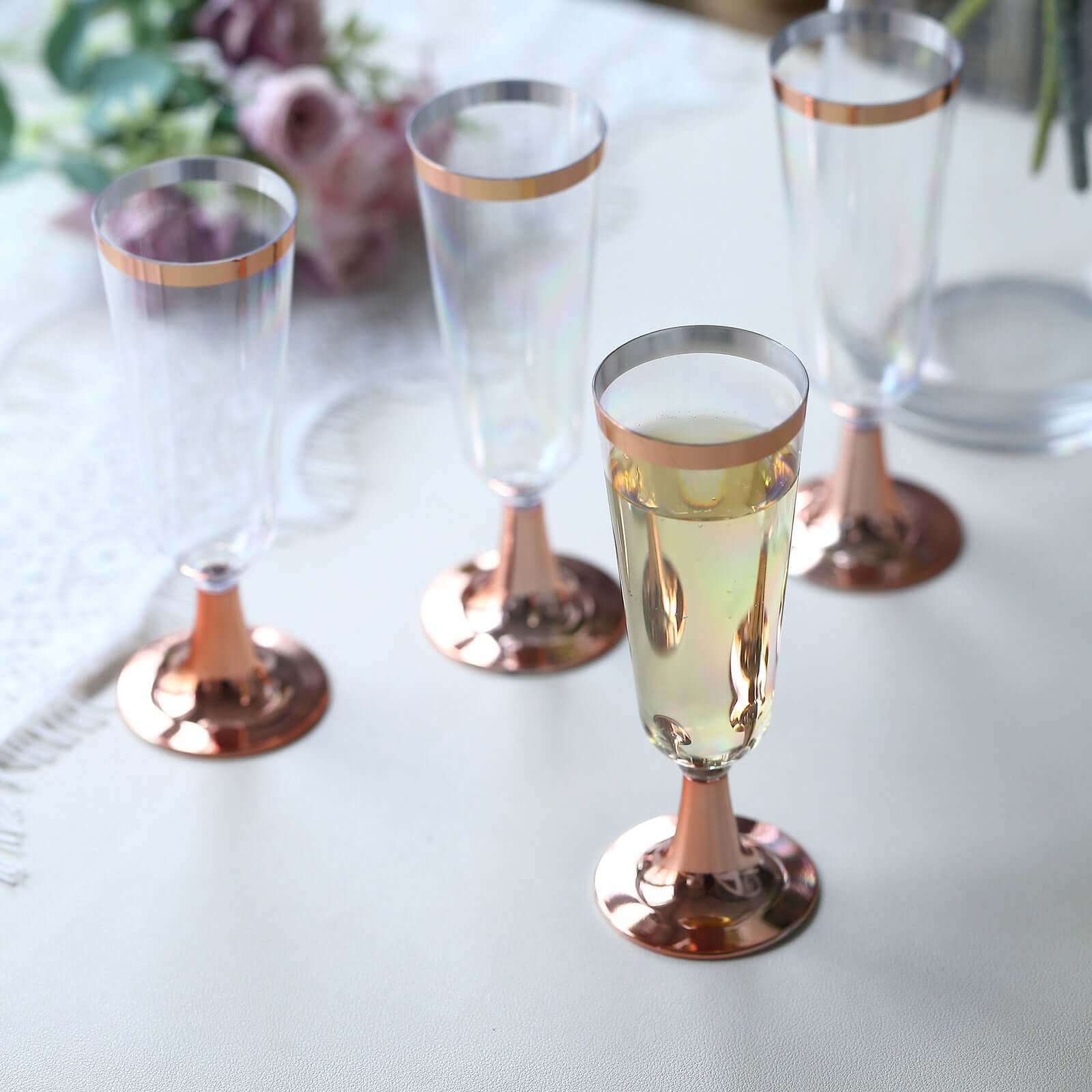12-Pack Plastic Champagne Flutes 5oz Clear with Rose Gold Rim - Sleek Detachable Base Disposable Champagne Glasses for Cocktail Parties & Receptions - Image 13