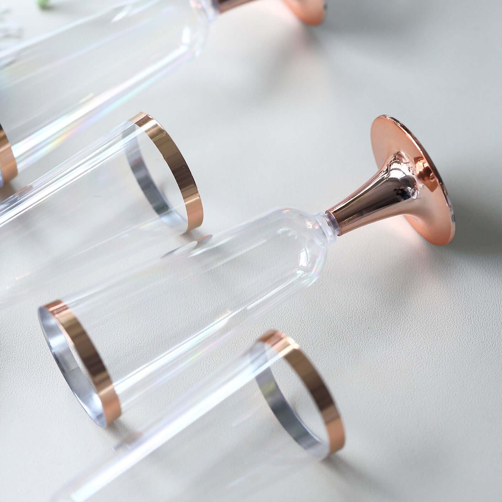 12-Pack Plastic Champagne Flutes 5oz Clear with Rose Gold Rim - Sleek Detachable Base Disposable Champagne Glasses for Cocktail Parties & Receptions - Image 2